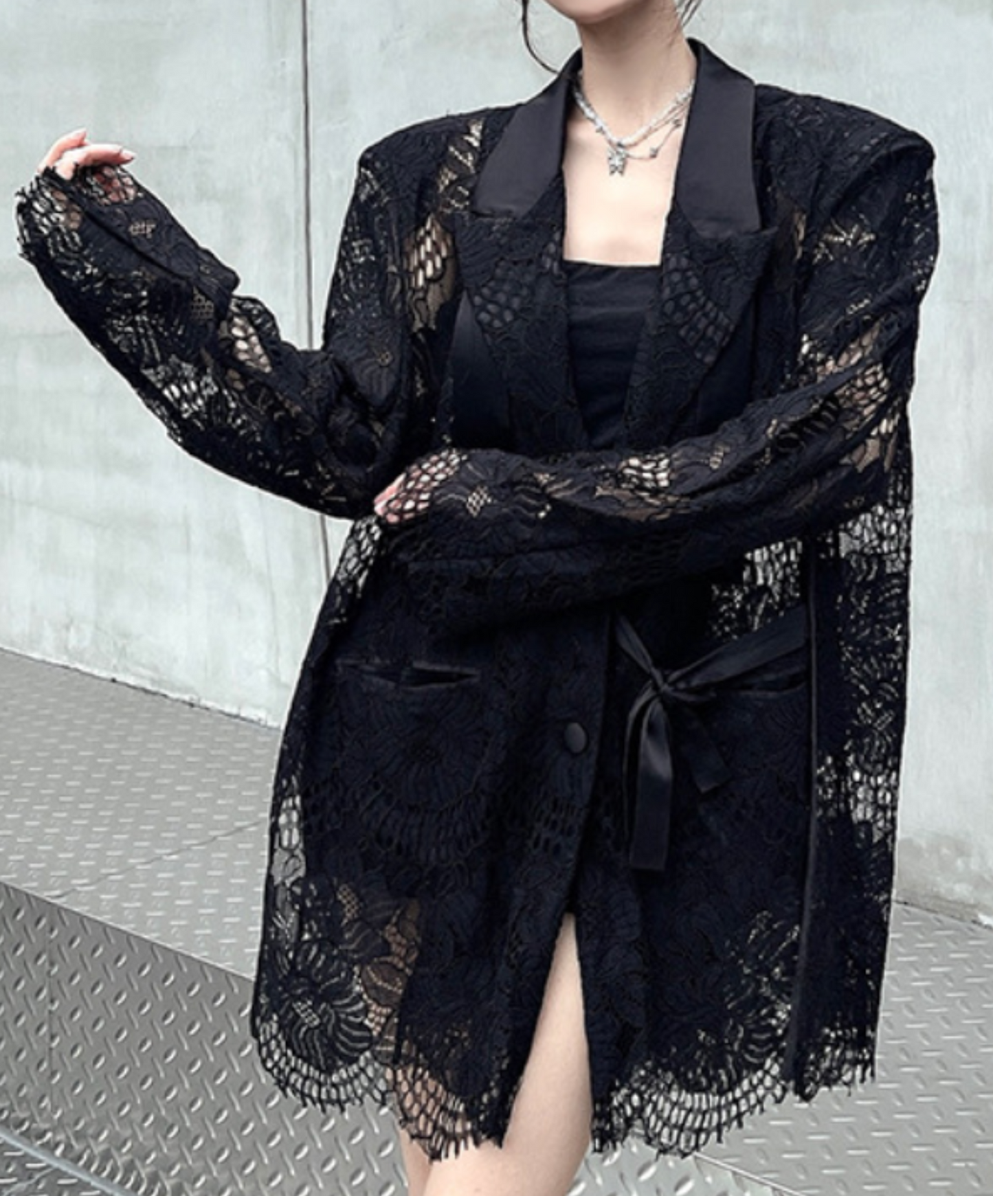 lace splicing ribbon jacket EN2328