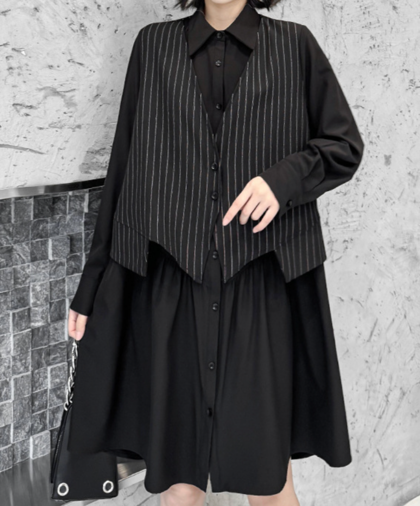fake layered stripes long shirt EN2329