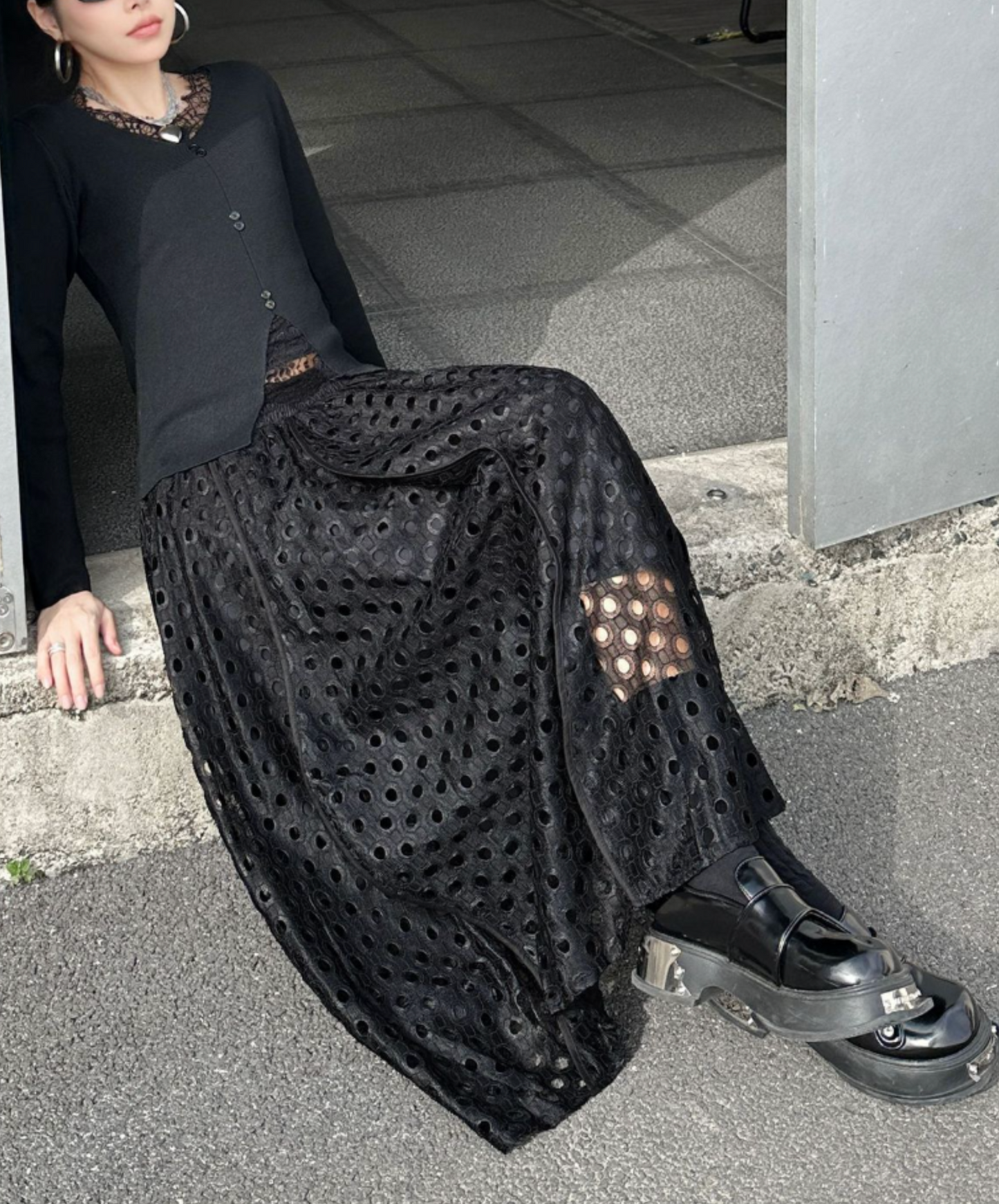dark eyelet lace a-line skirt EN2335