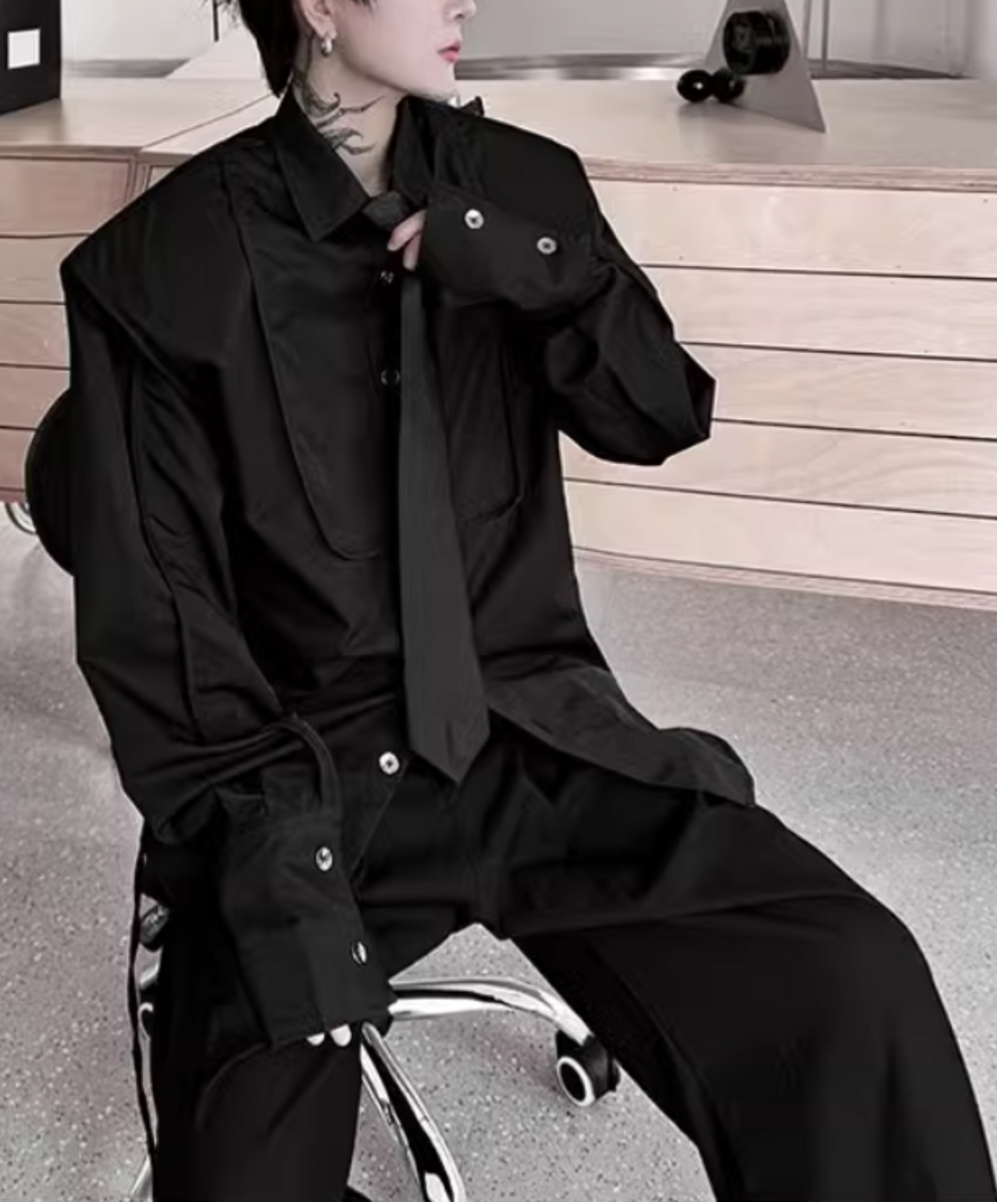 【style54】dark mode outfit set EN1851(jacket + shirt + pants set)