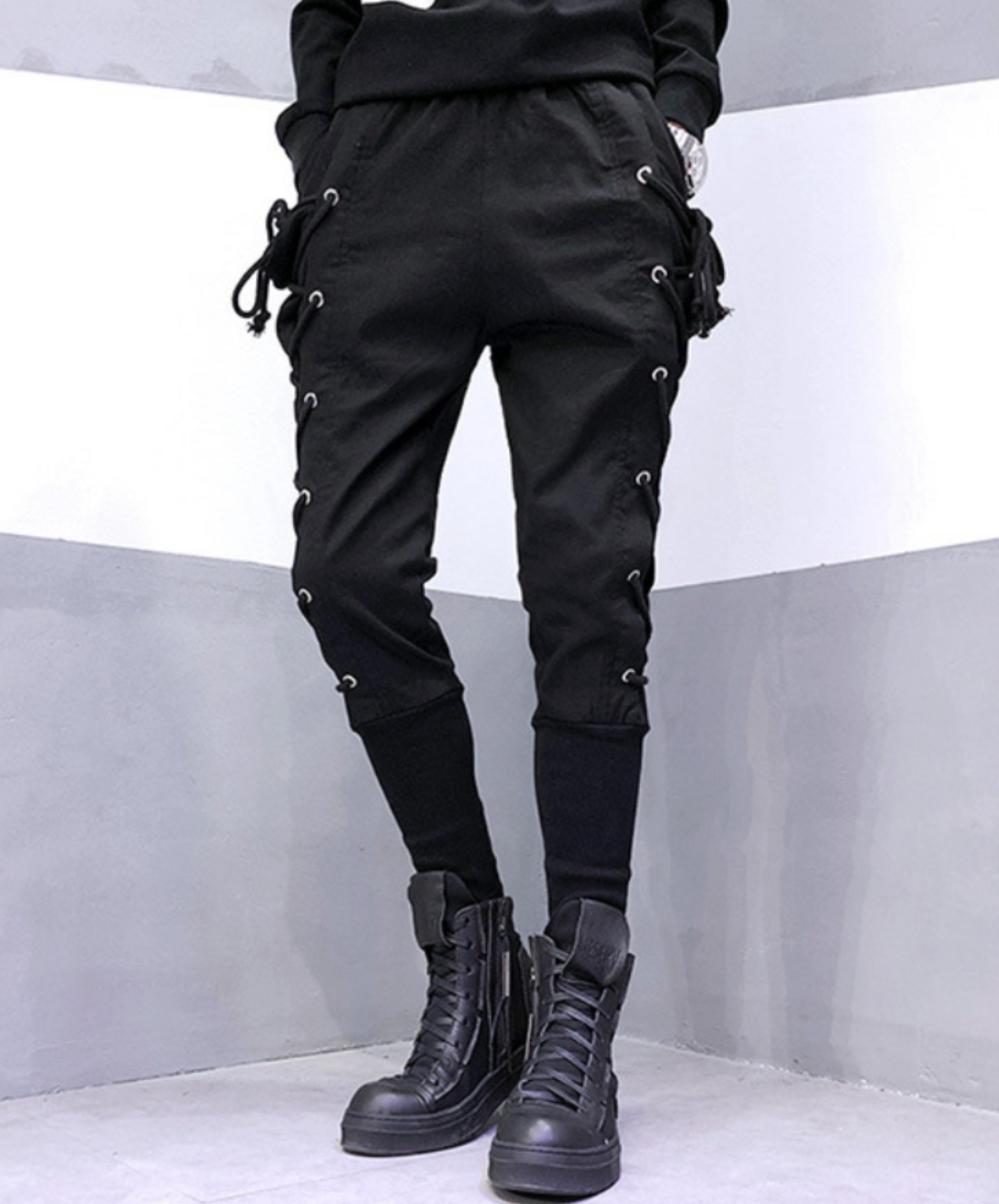 dark lace-up slim pants EN2198
