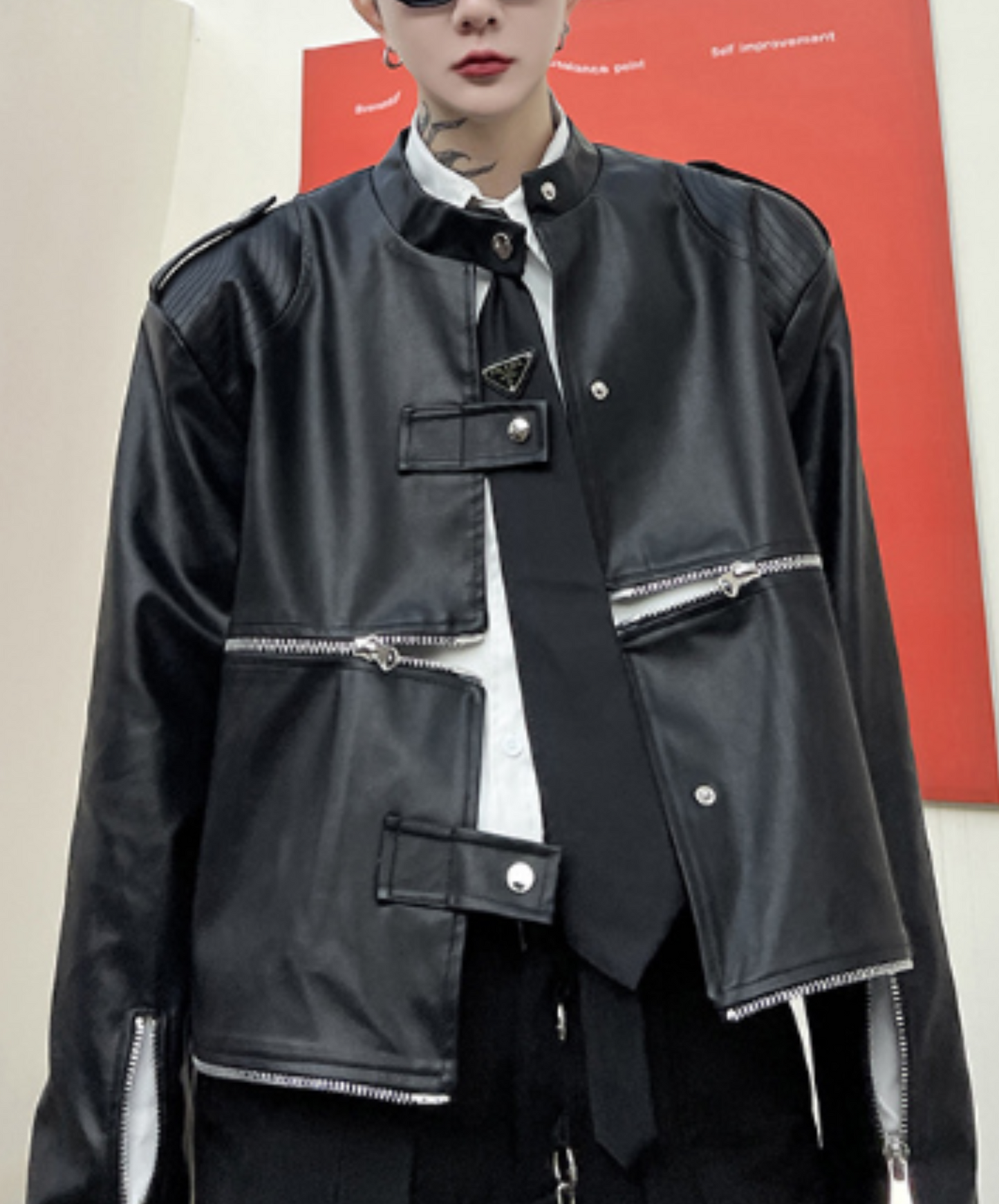 zip design leather jacket EN1229