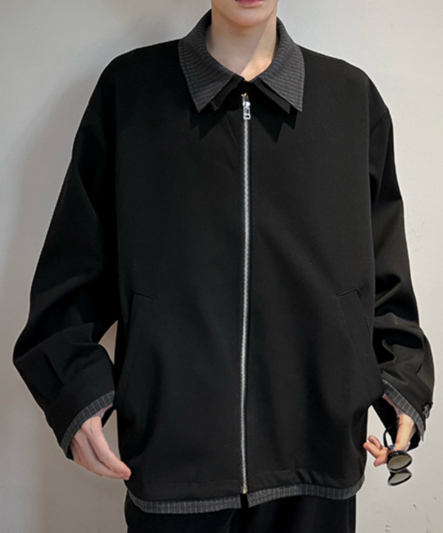stitched contrast double collar jacket EN2015