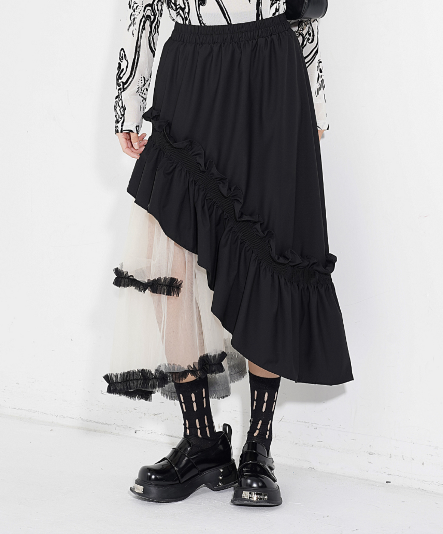 mixed material irregular design skirt EN2284