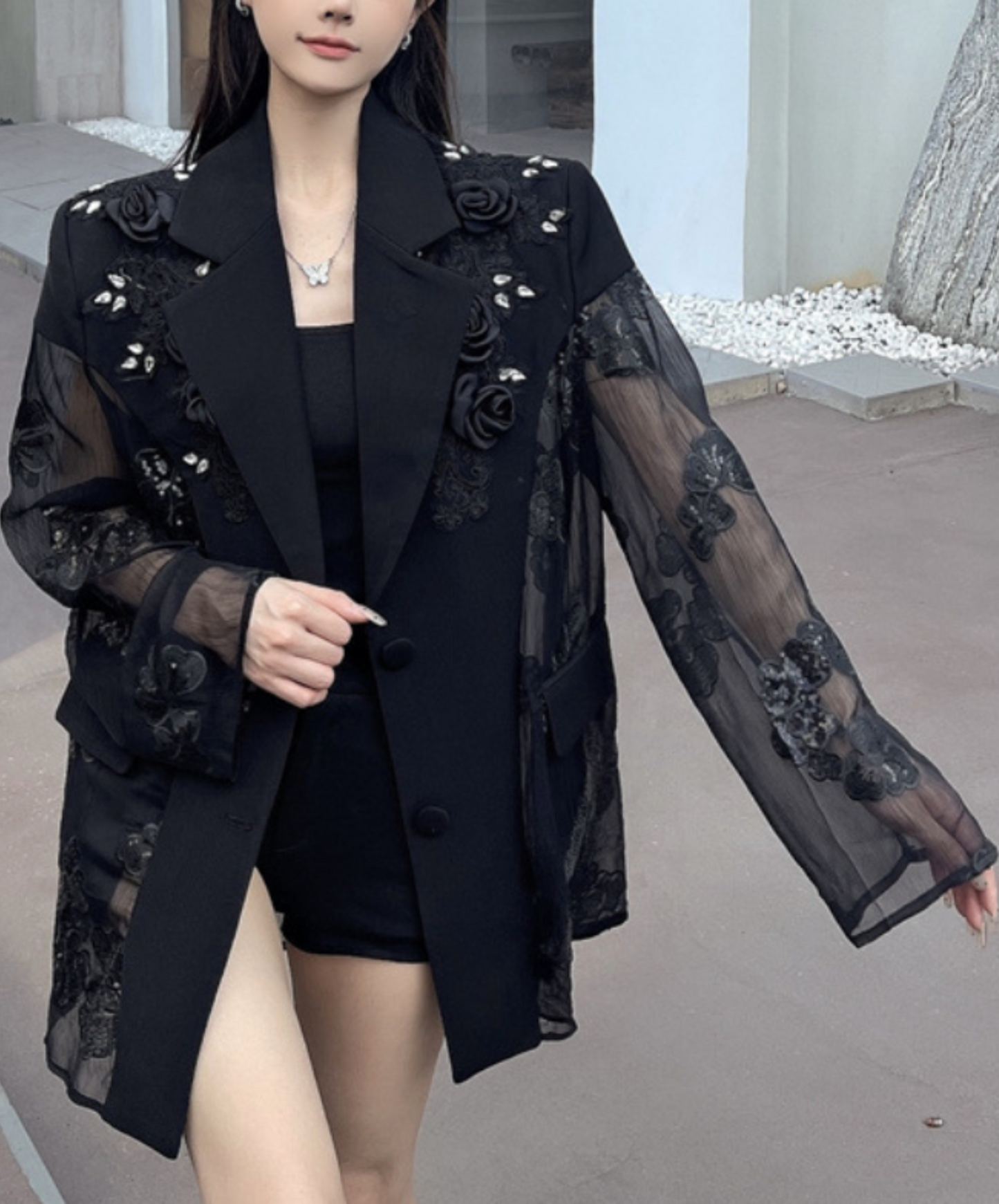 diamond embroidery flower stitch jacket EN2226