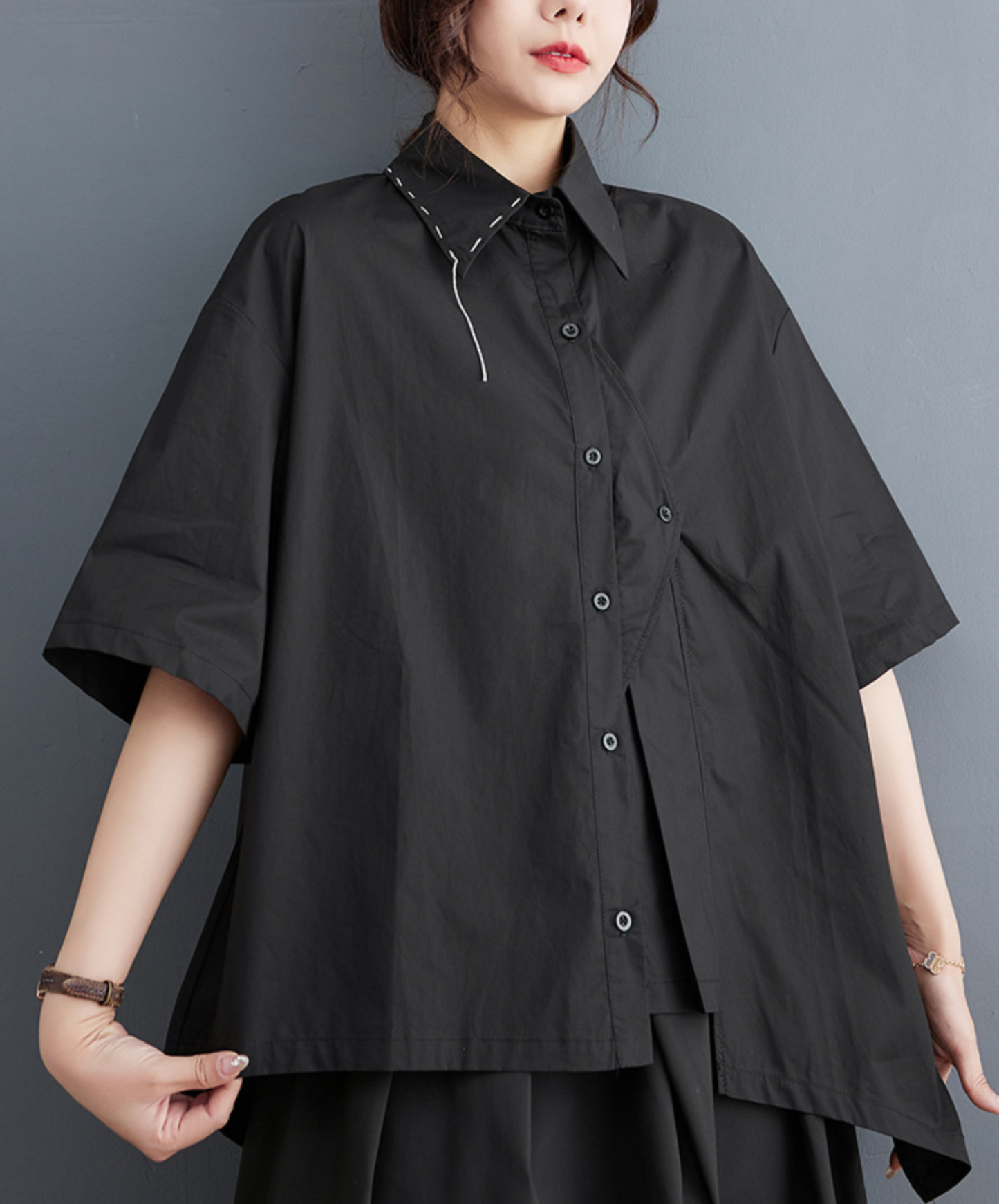asymmetric stitch design short sleeves shirt EN2290