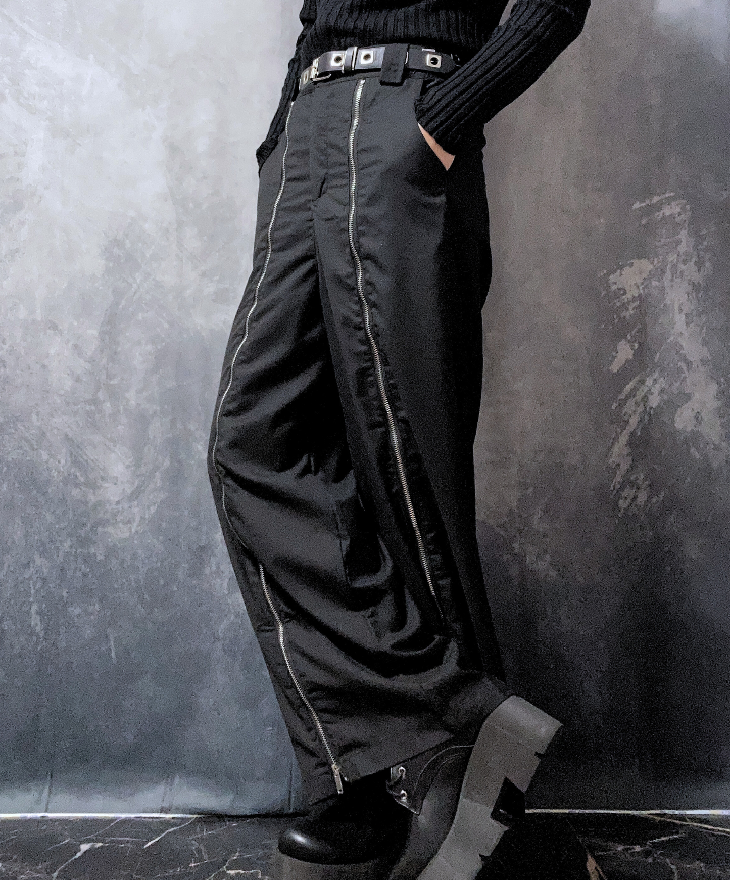 【style64】dark mode outfit set EN1883(jacket + sweater + pants set)