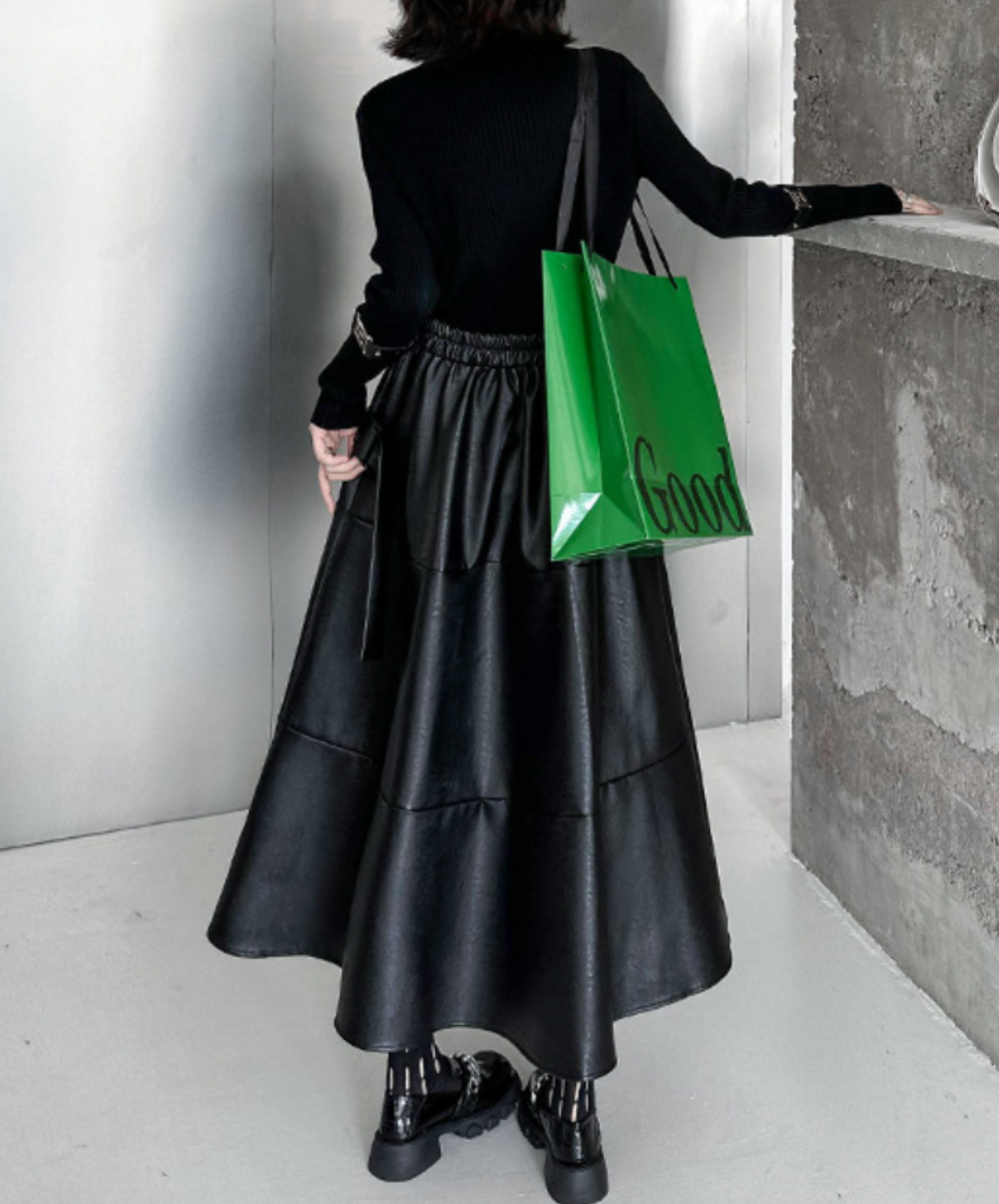 retro design hard pu leather skirt EN2342