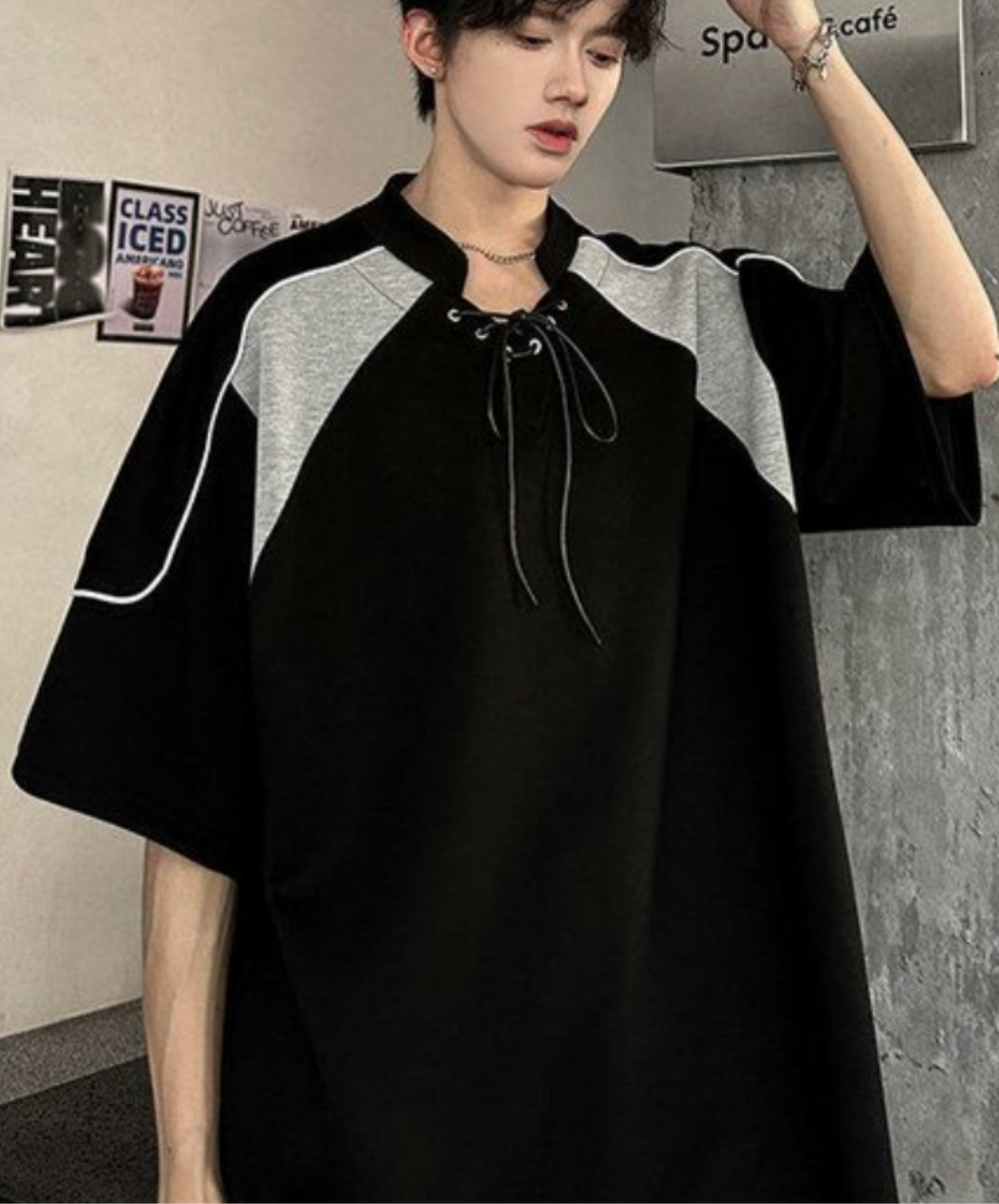 contrast stitched drawstring t-shirt EN2203