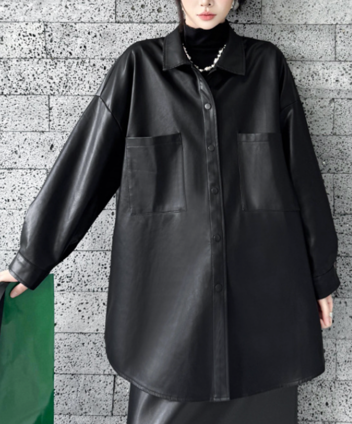 pu leather loose shirt EN2467