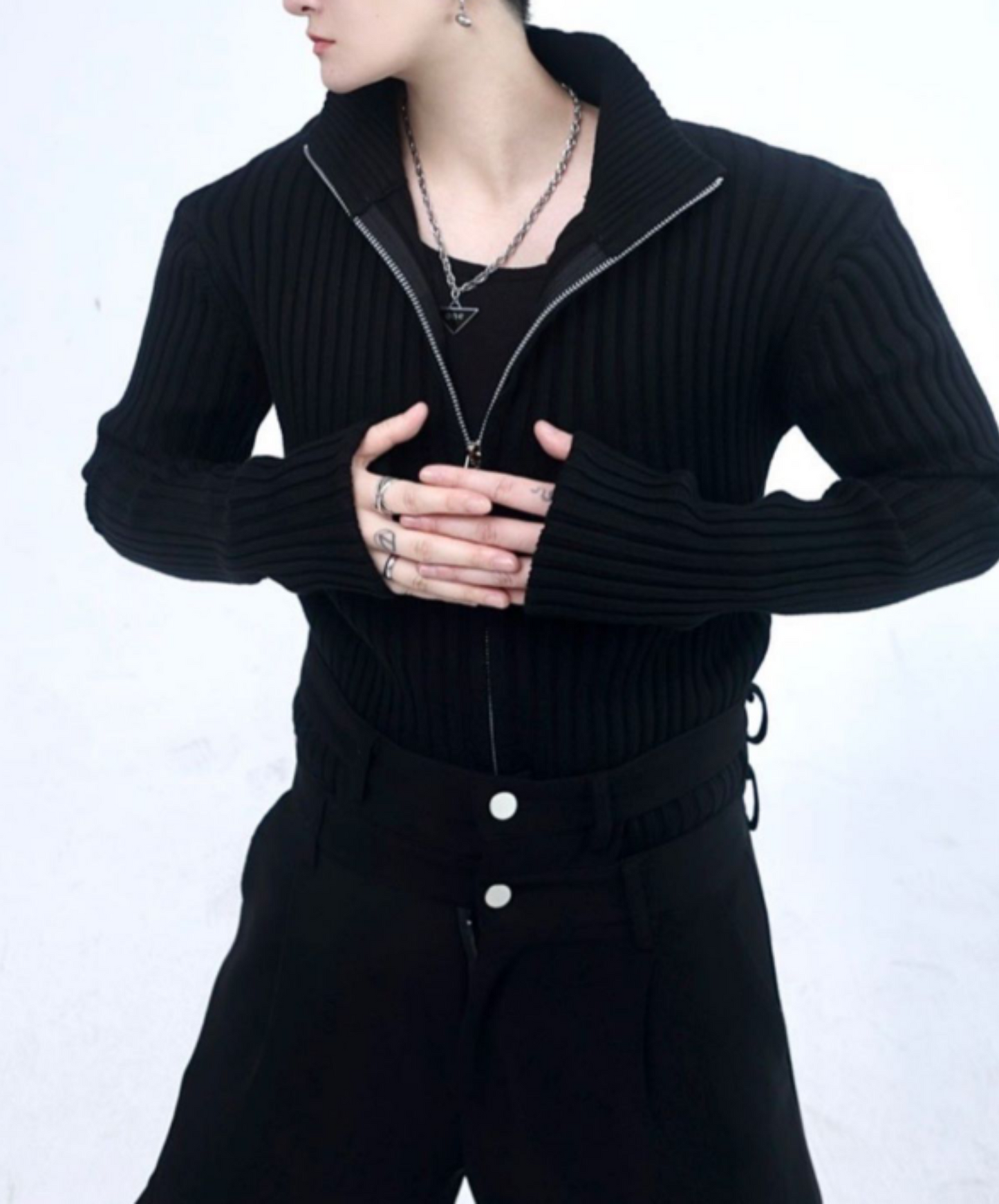 【style66】dark mode outfit set EN1890(jacket + sweater + pants set)