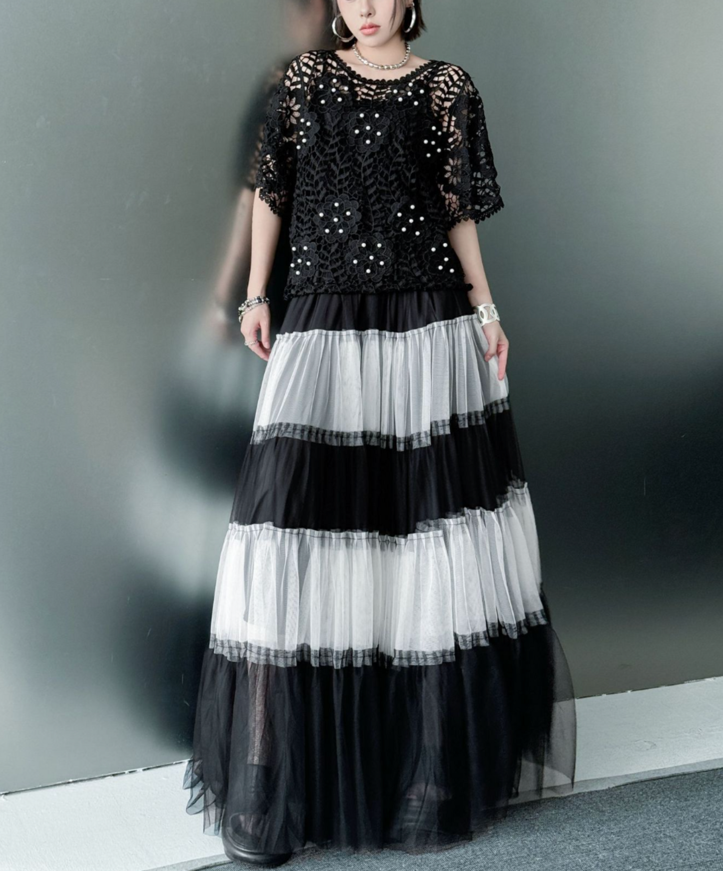 monotone border tulle skirt EN2282