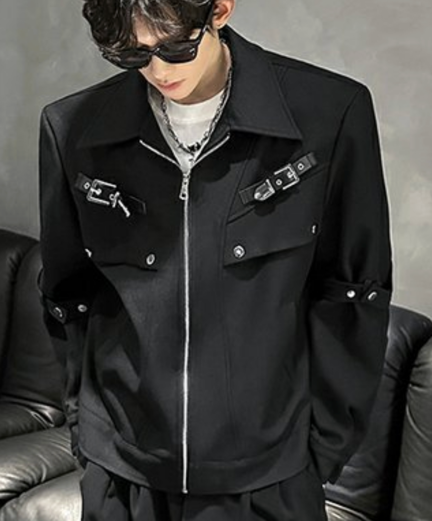 dark metal button short length jacket EN2455