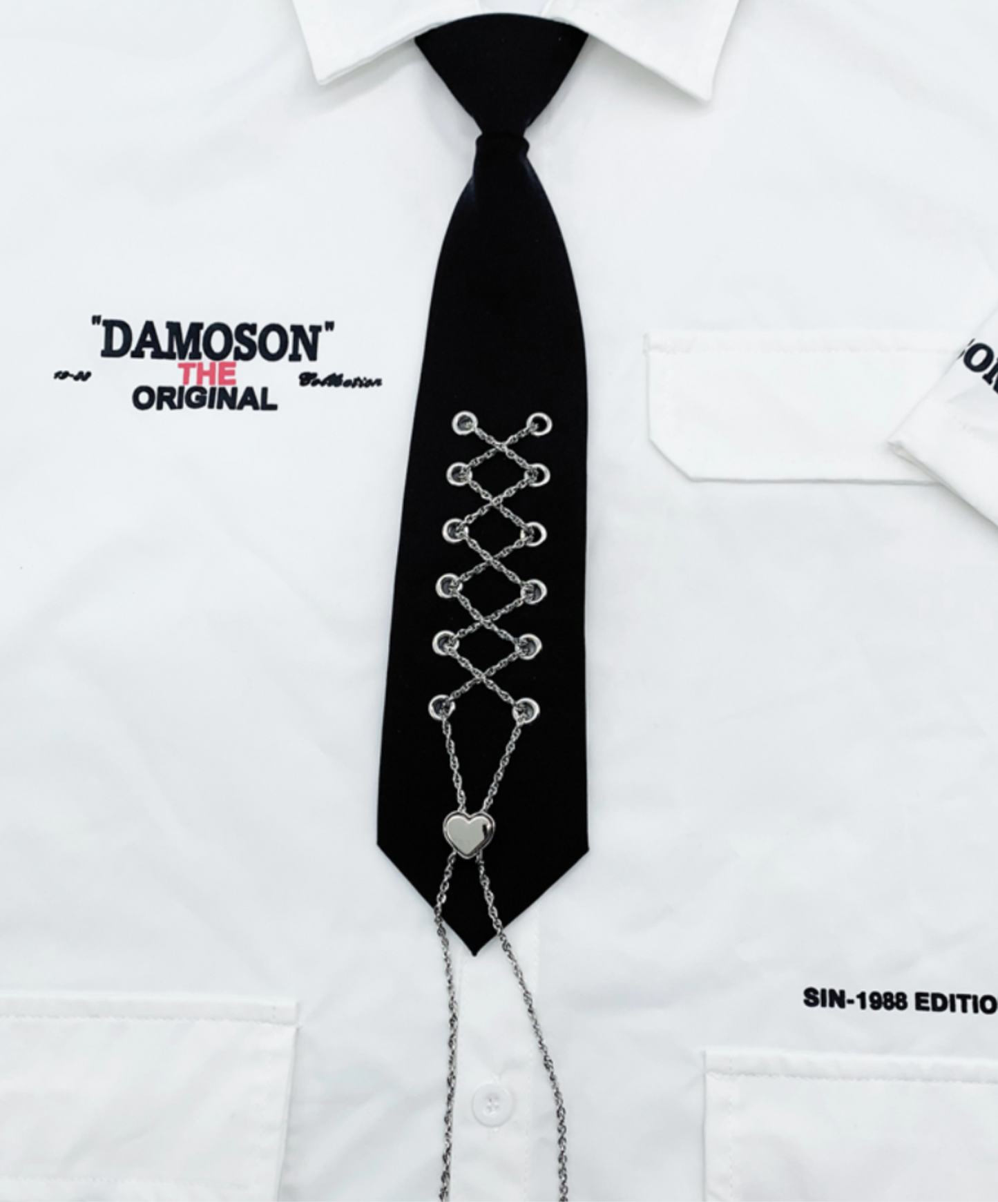 chain lace-up heart hole necktie EN2351