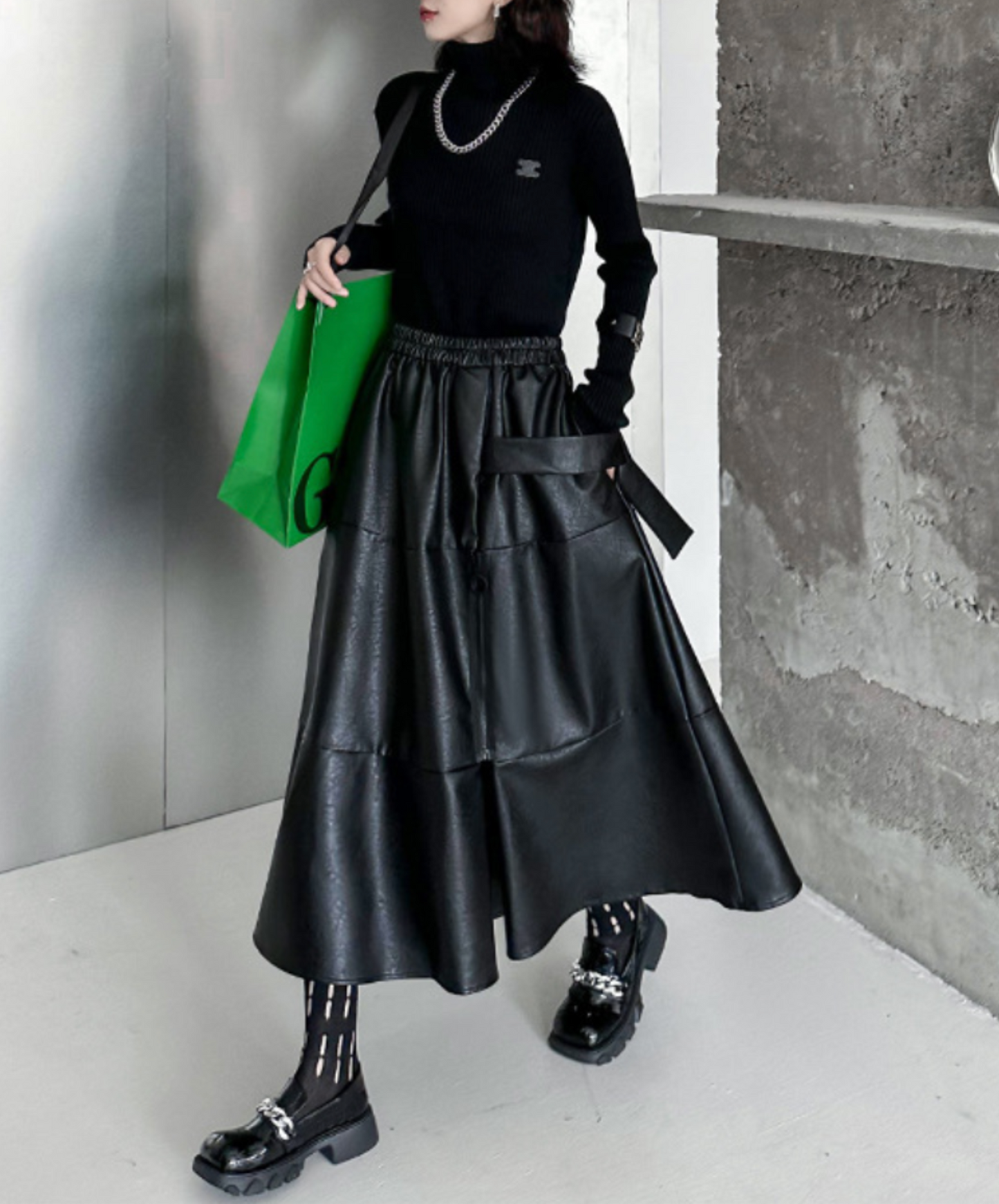 retro design hard pu leather skirt EN2342
