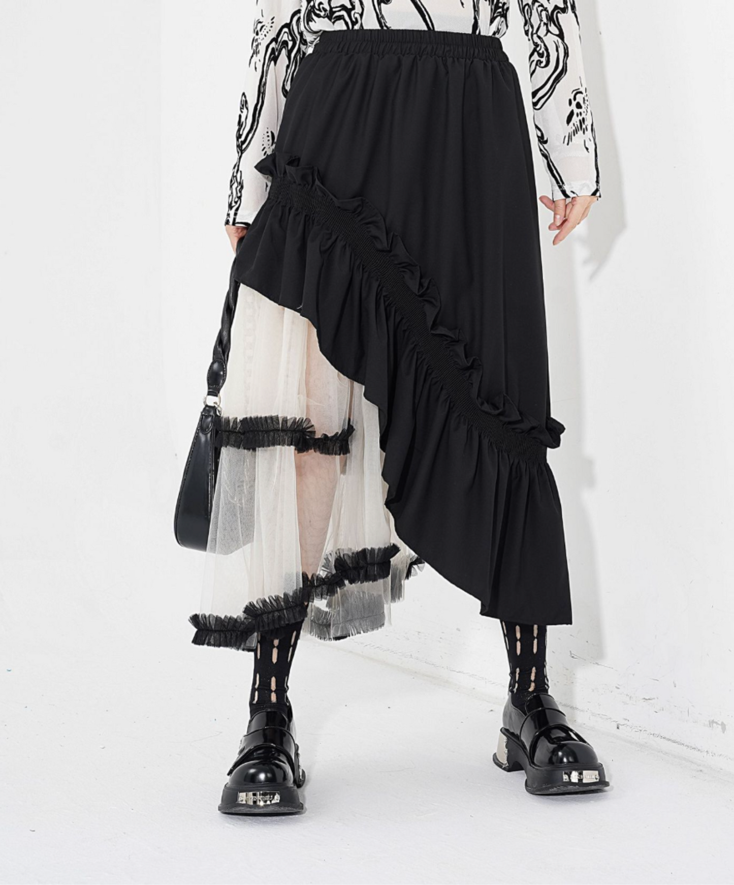 mixed material irregular design skirt EN2284