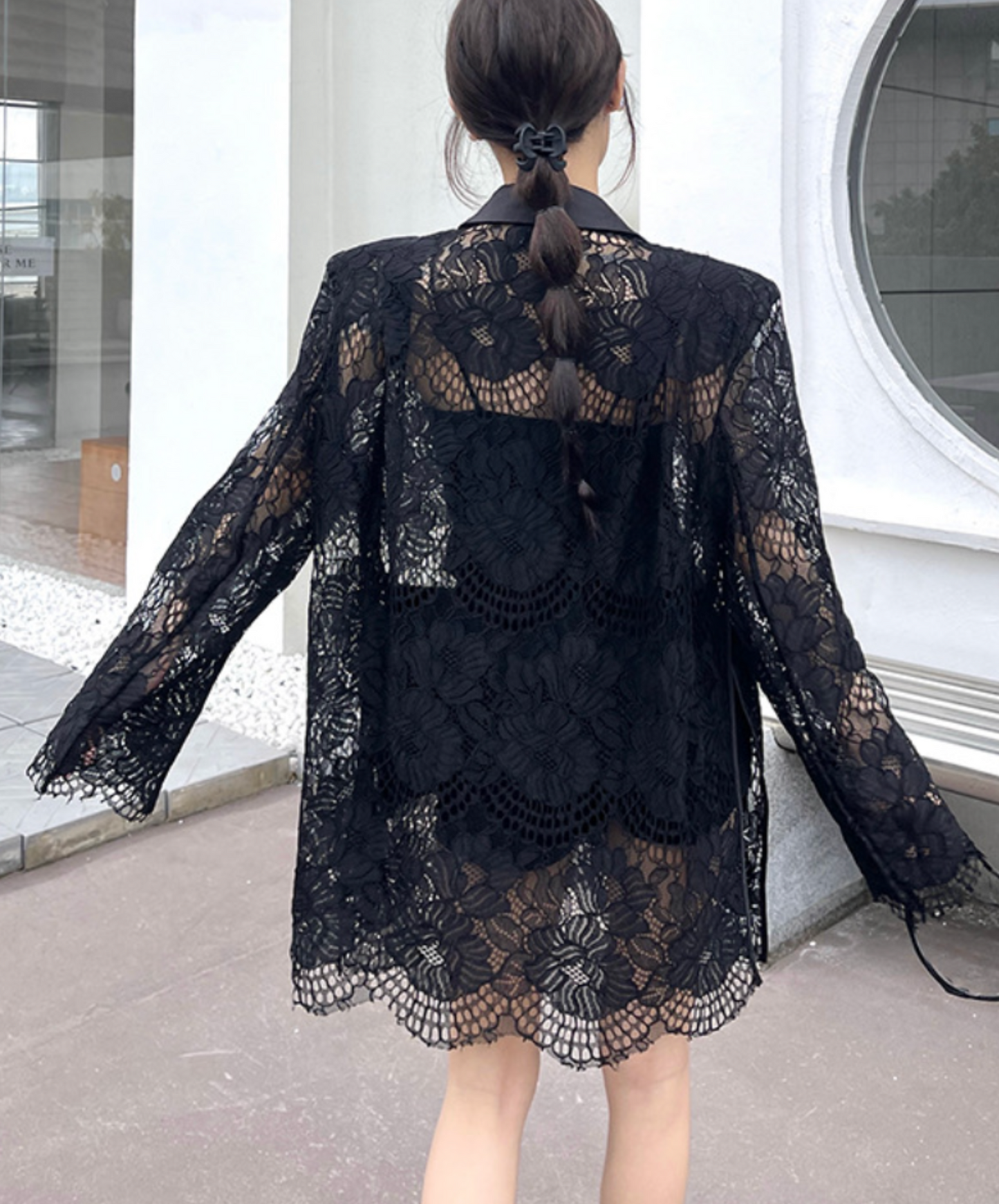lace splicing ribbon jacket EN2328