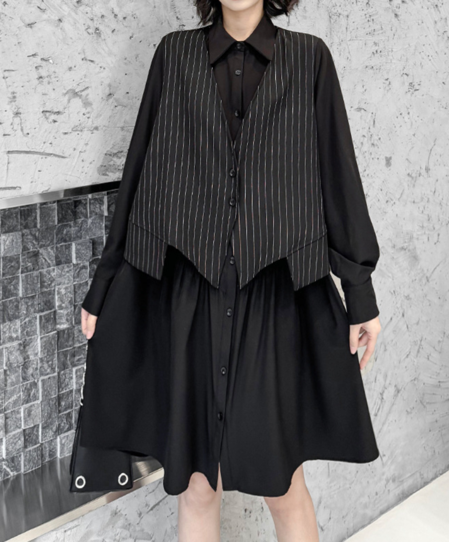 fake layered stripes long shirt EN2329