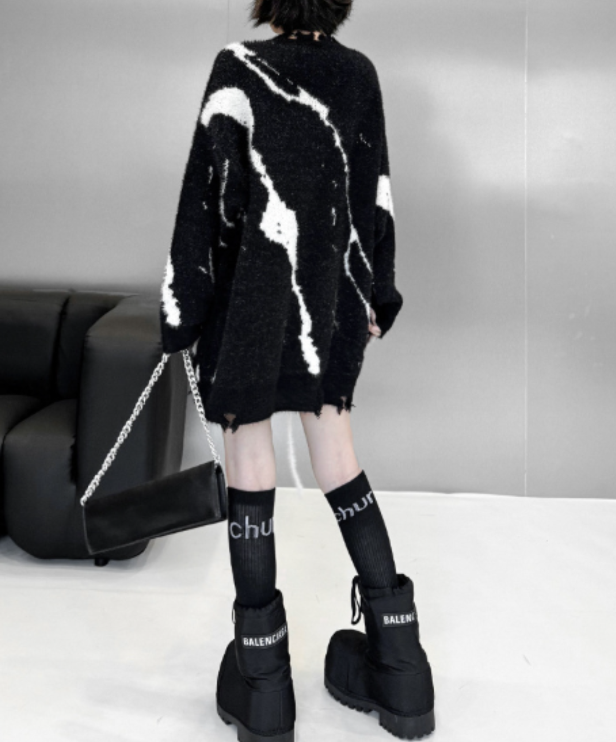 art-style patterned lace-up design sweater EN3205