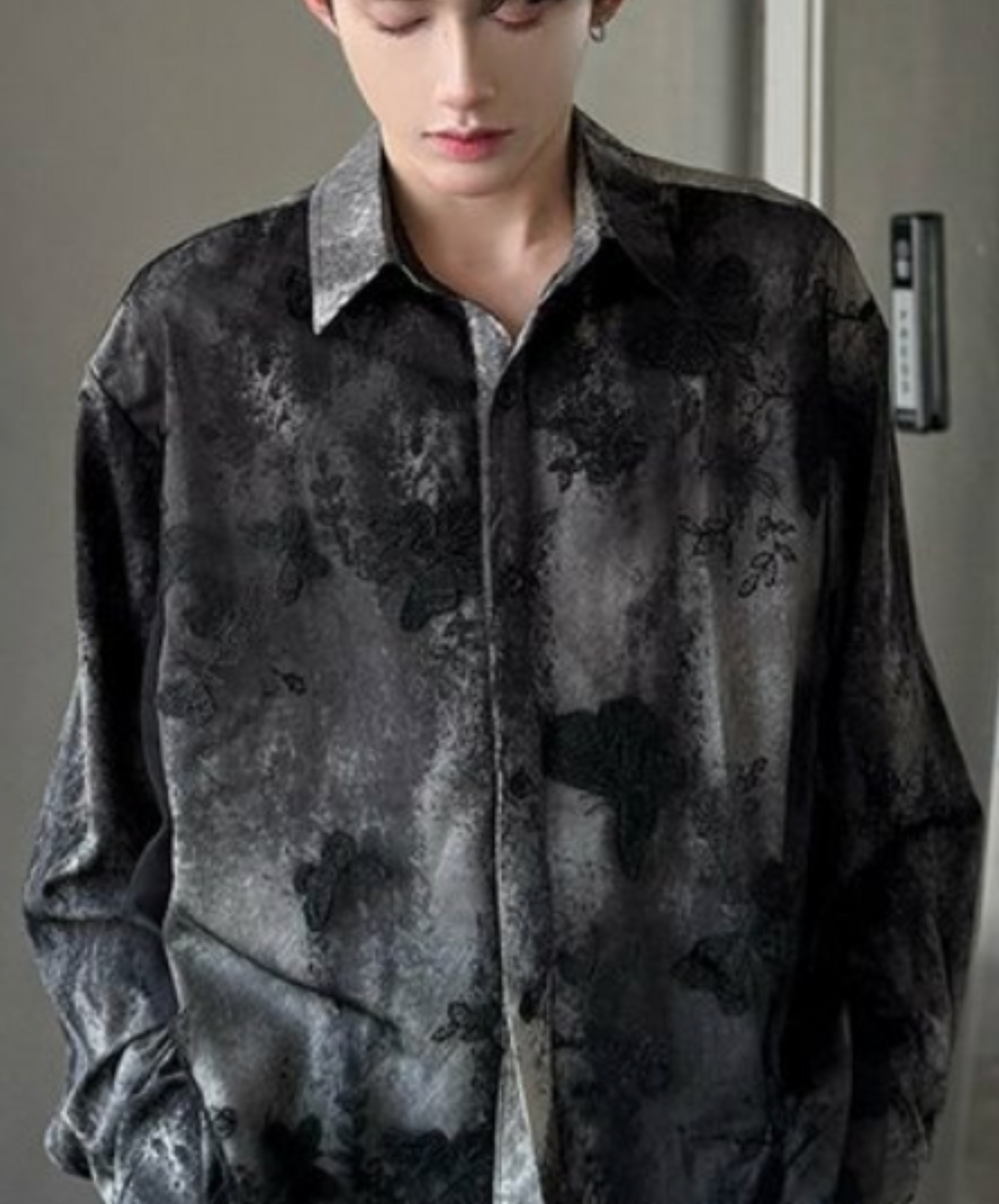 dark lace with 3d butterfly embroidery shirt EN2325