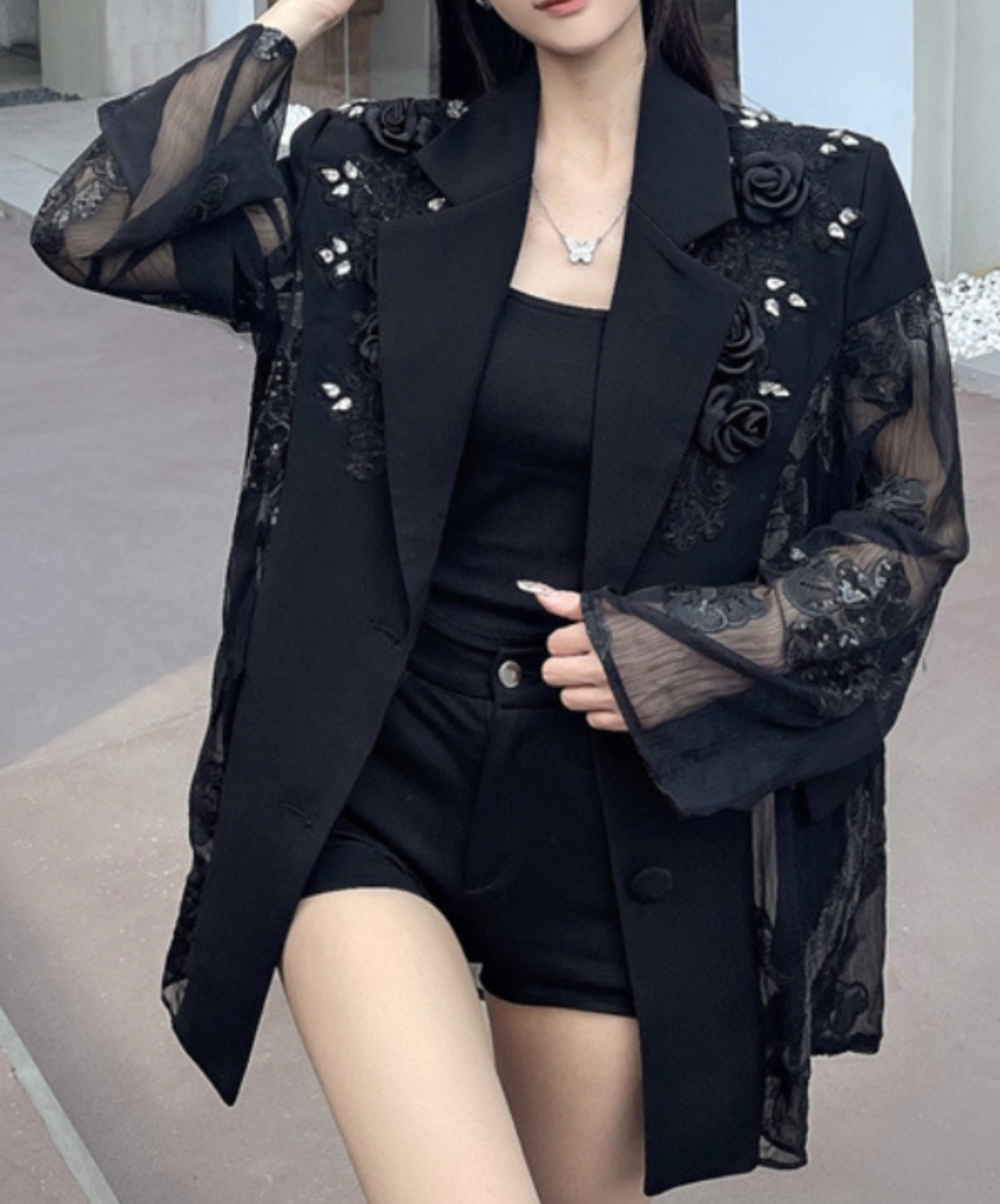 diamond embroidery flower stitch jacket EN2226