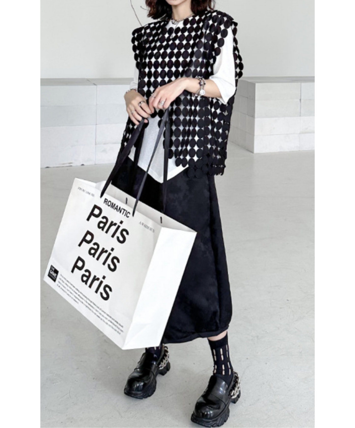 circle connected diamond pattern sleeveless shirt EN2245