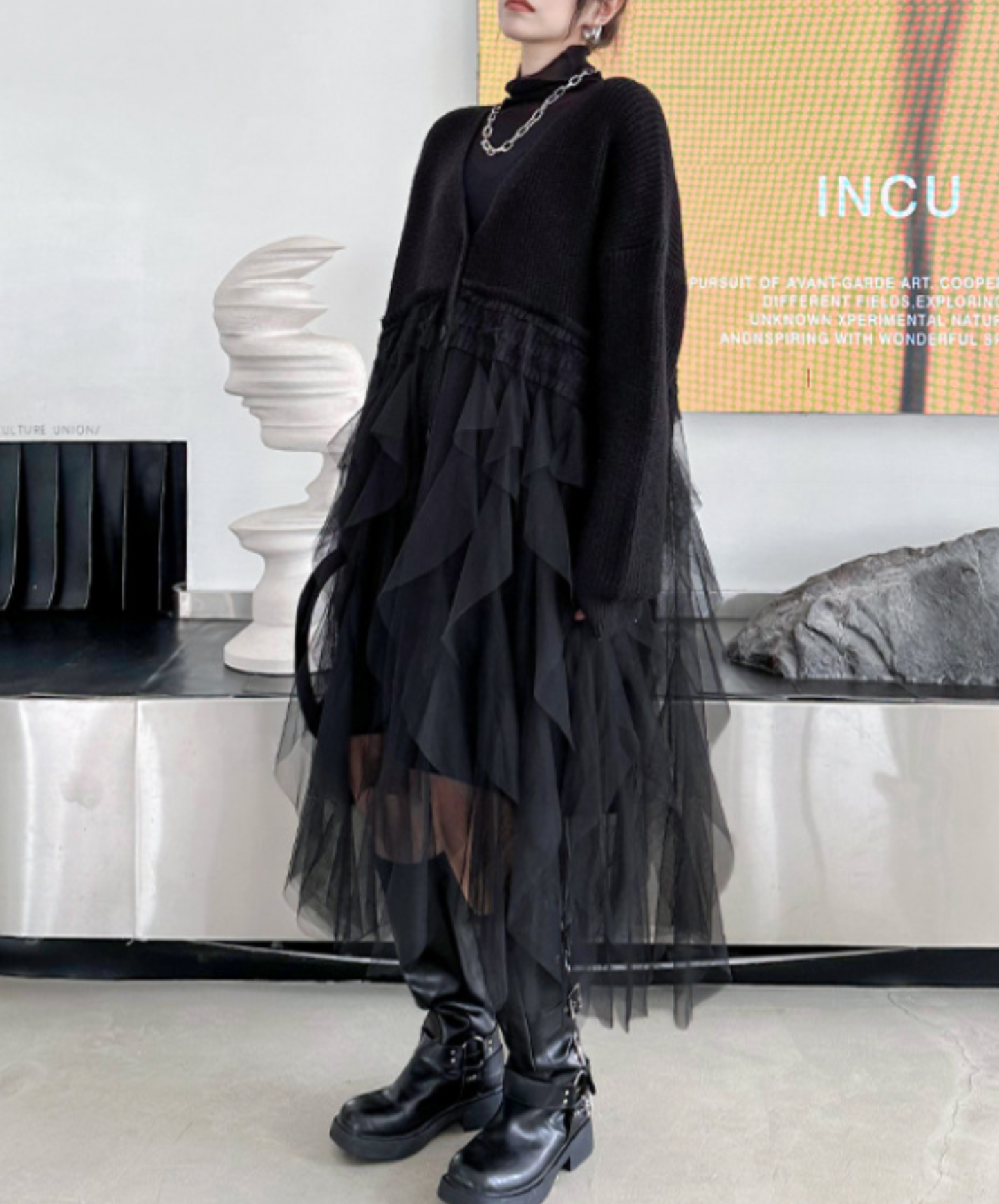 layered ruffle tulle cardigan EN2448