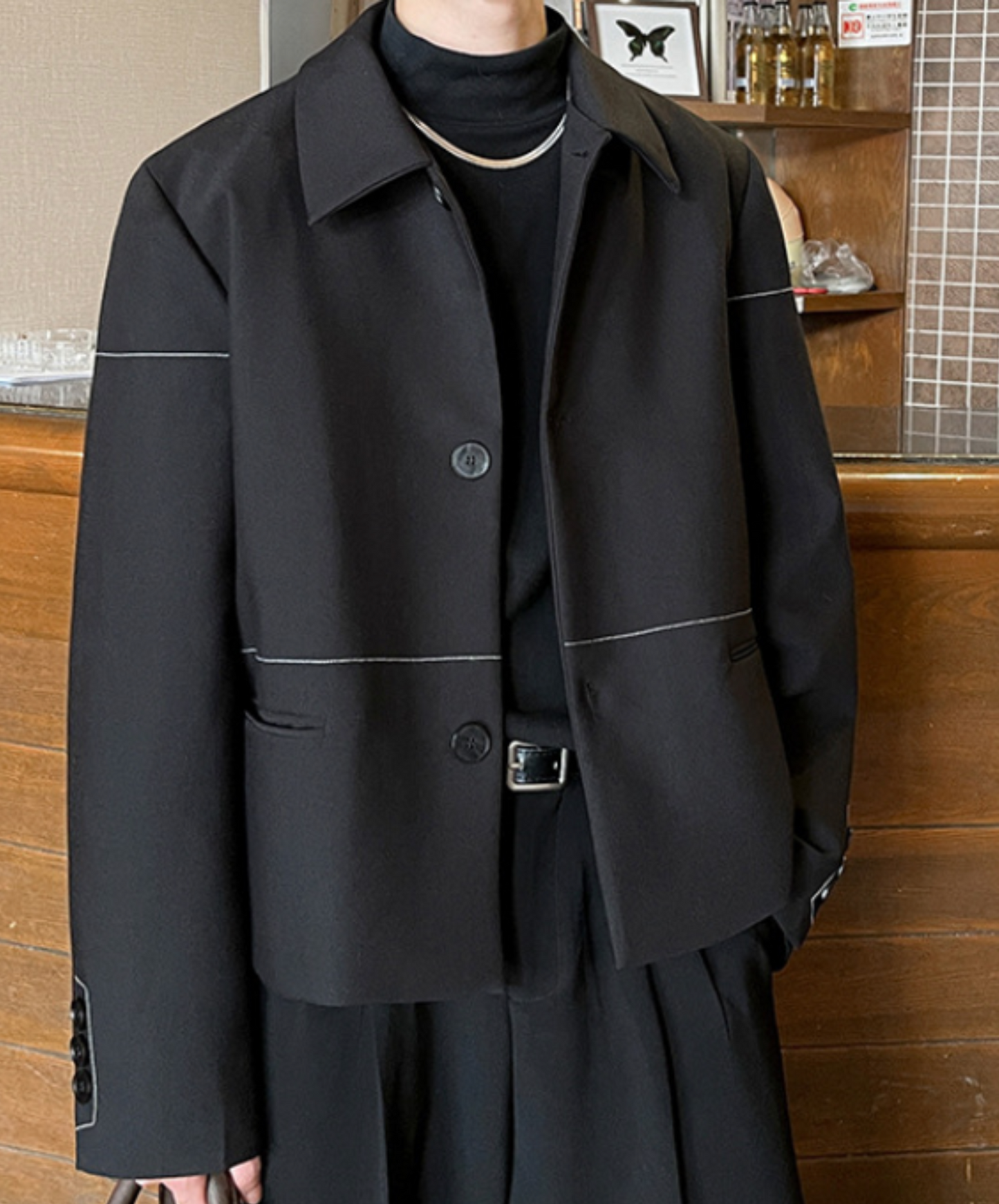 thin line button decoration jacket EN2362