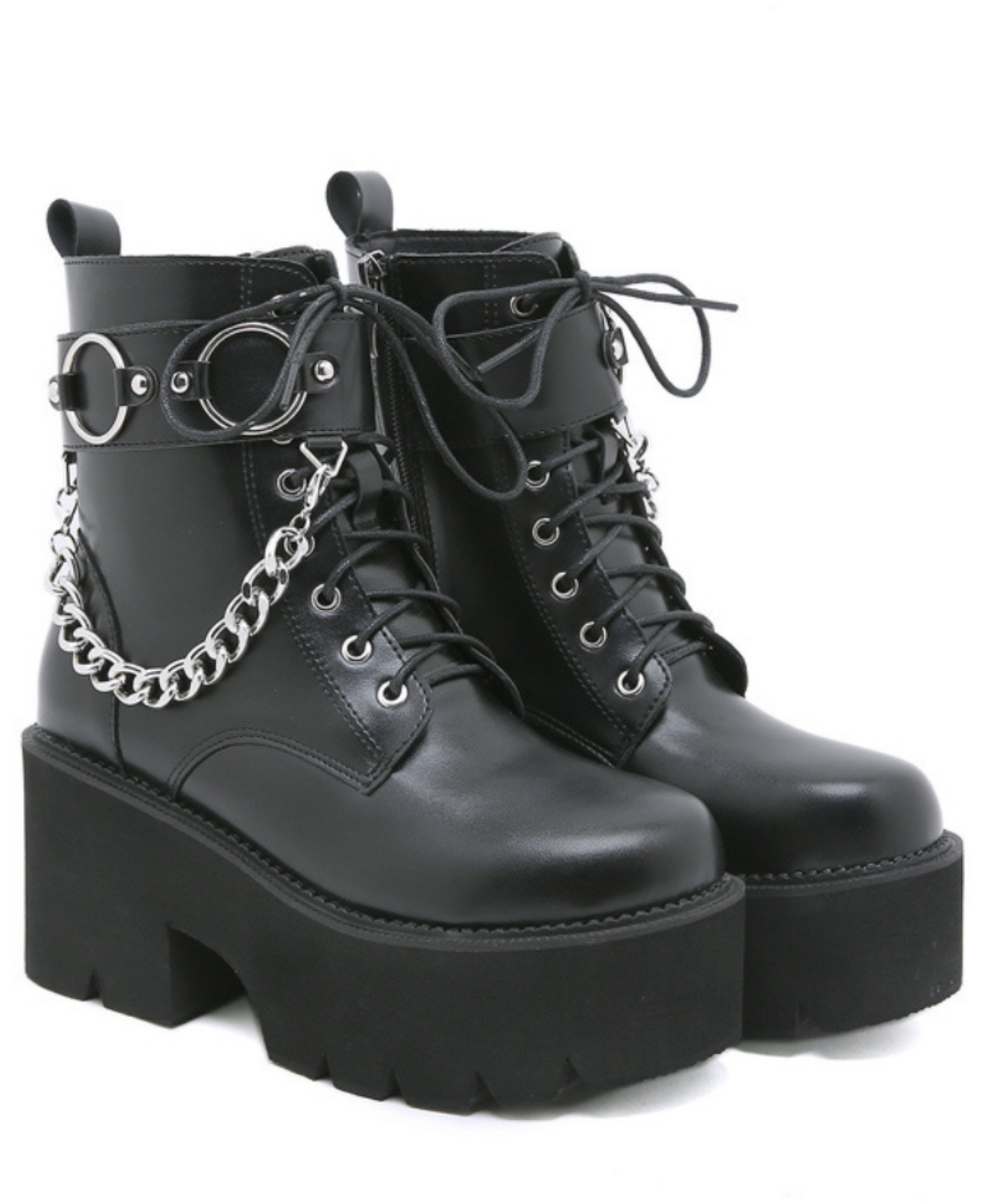 belt with metal chain hoop zip up boots EN2312