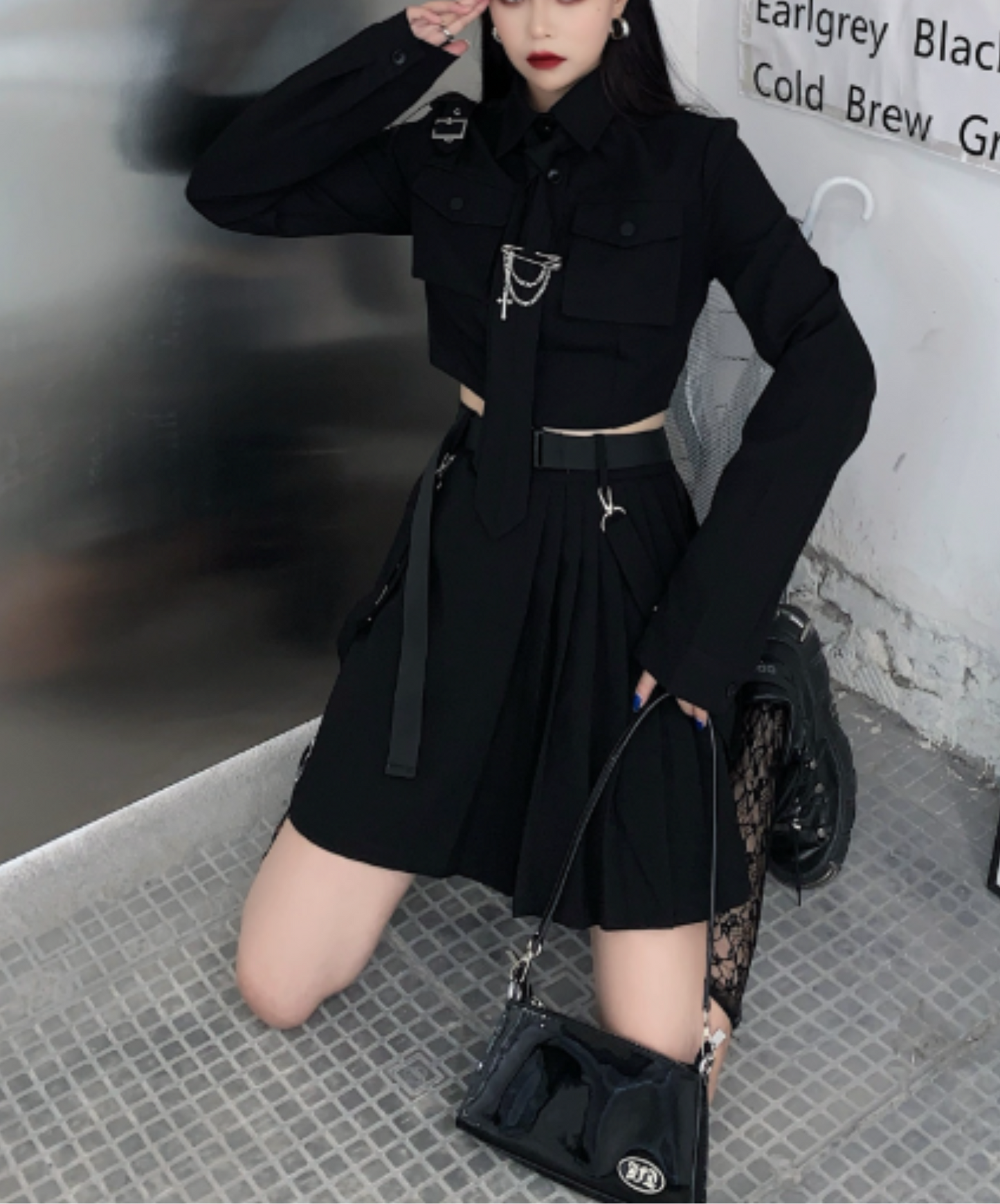 【style72】dark mode outfit set EN1981( shirt+ skirt set)