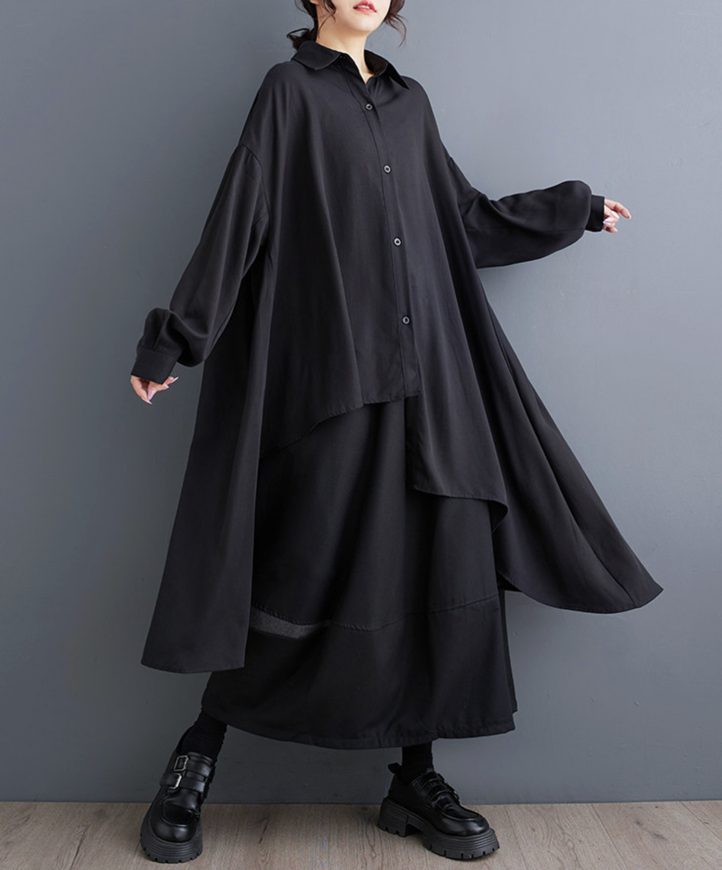 dark asymmetrical loose long shirt EN2702