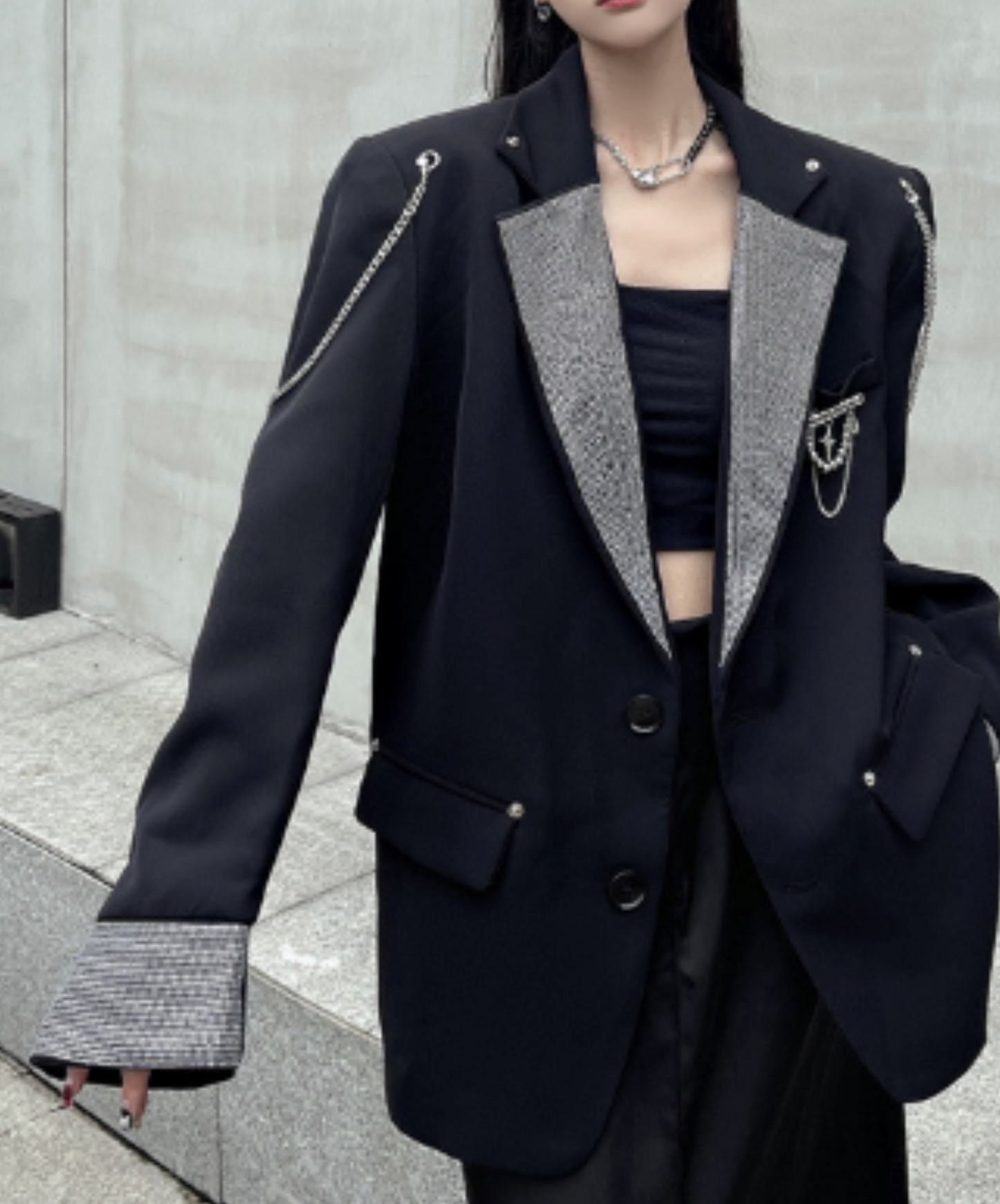 metallic-like chain decoration jacket EN1985