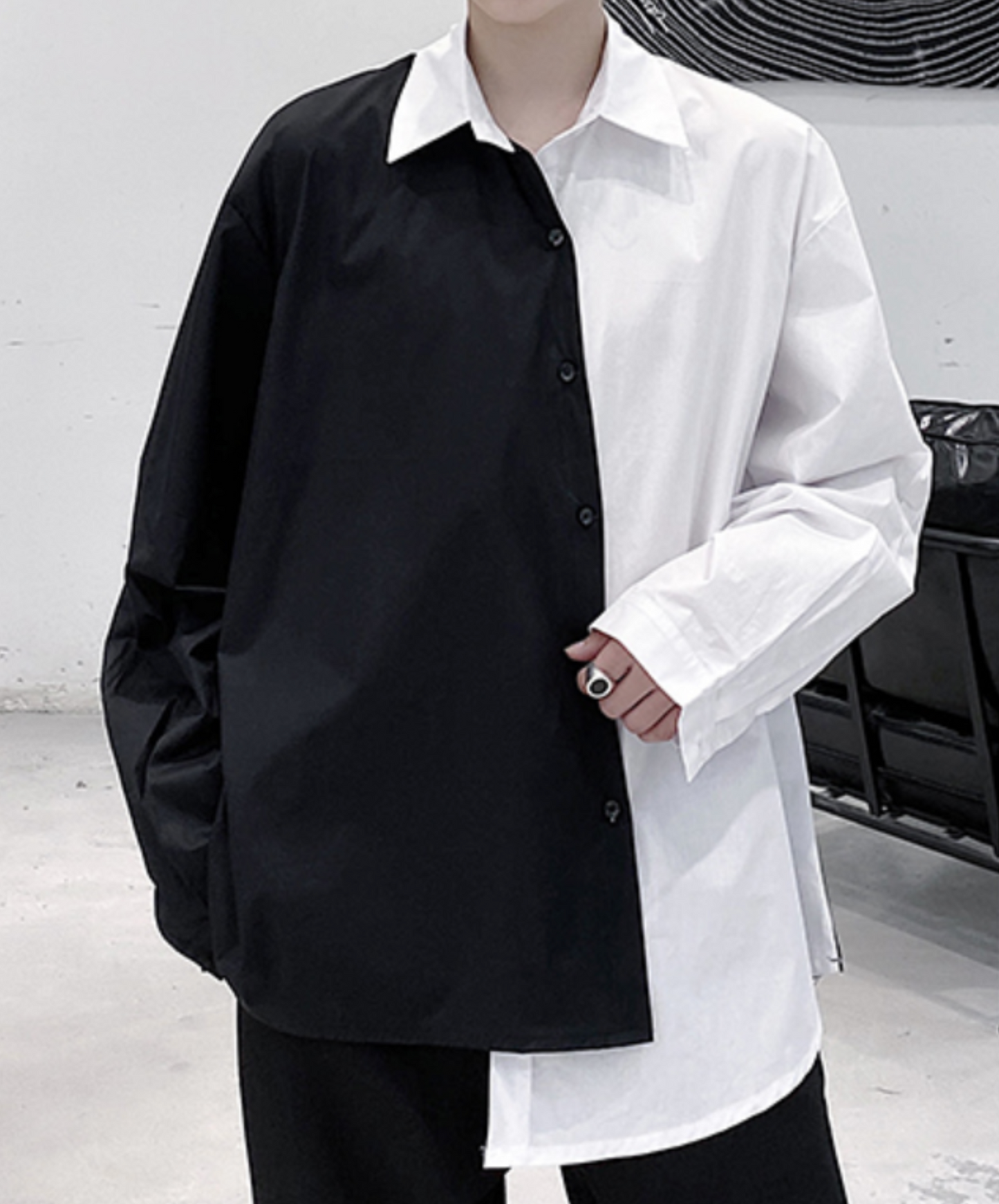 monotone contrast asymmetric shirt EN2046