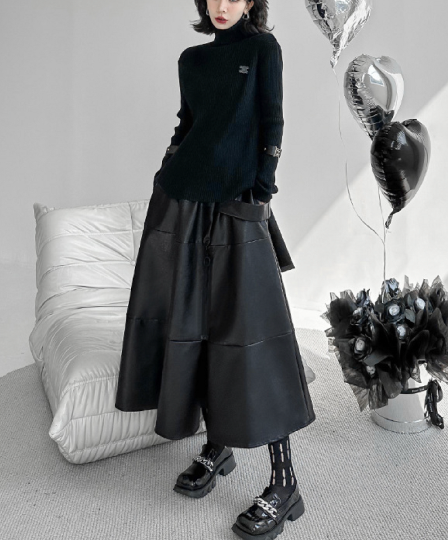 retro design hard pu leather skirt EN2342
