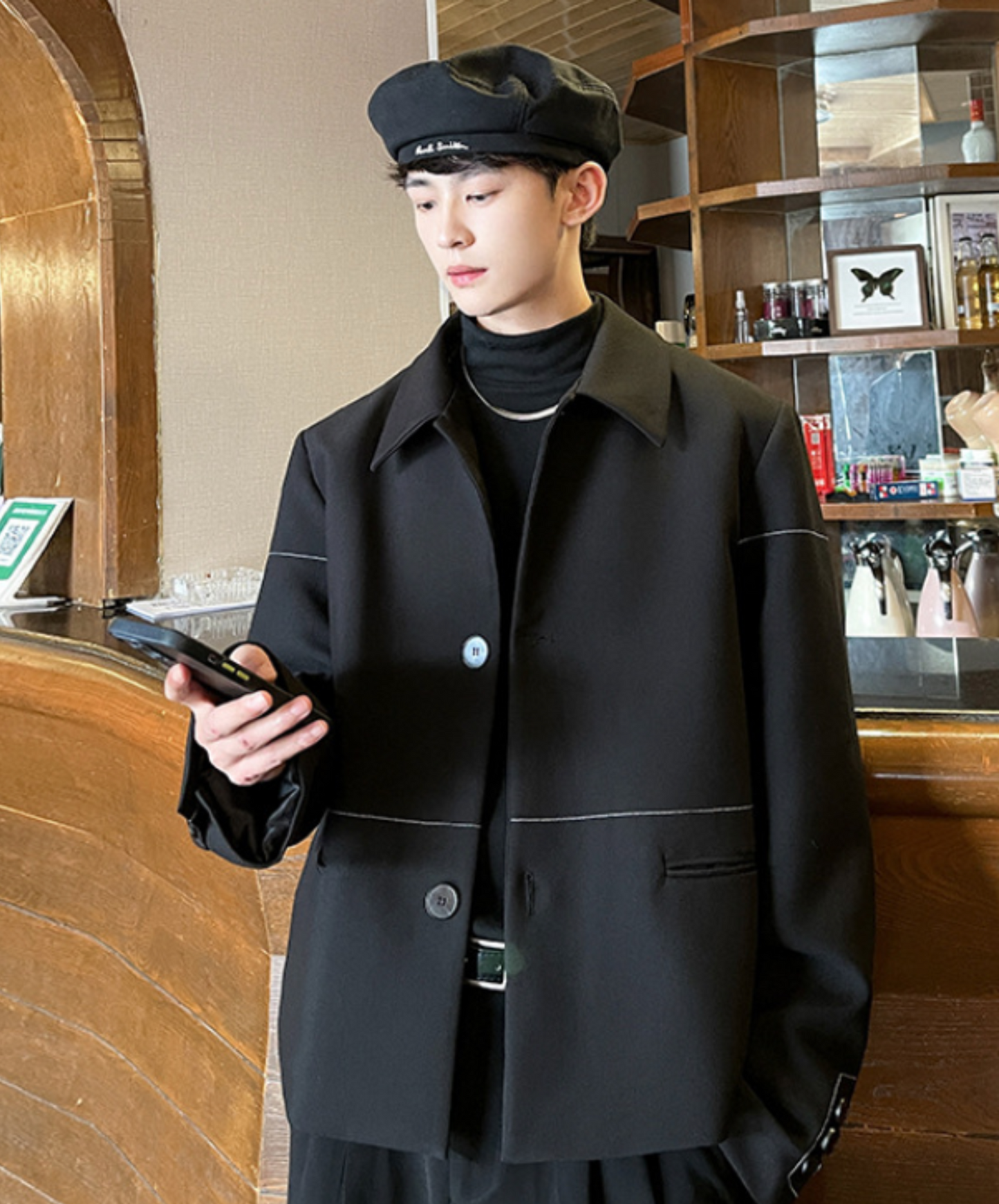 thin line button decoration jacket EN2362