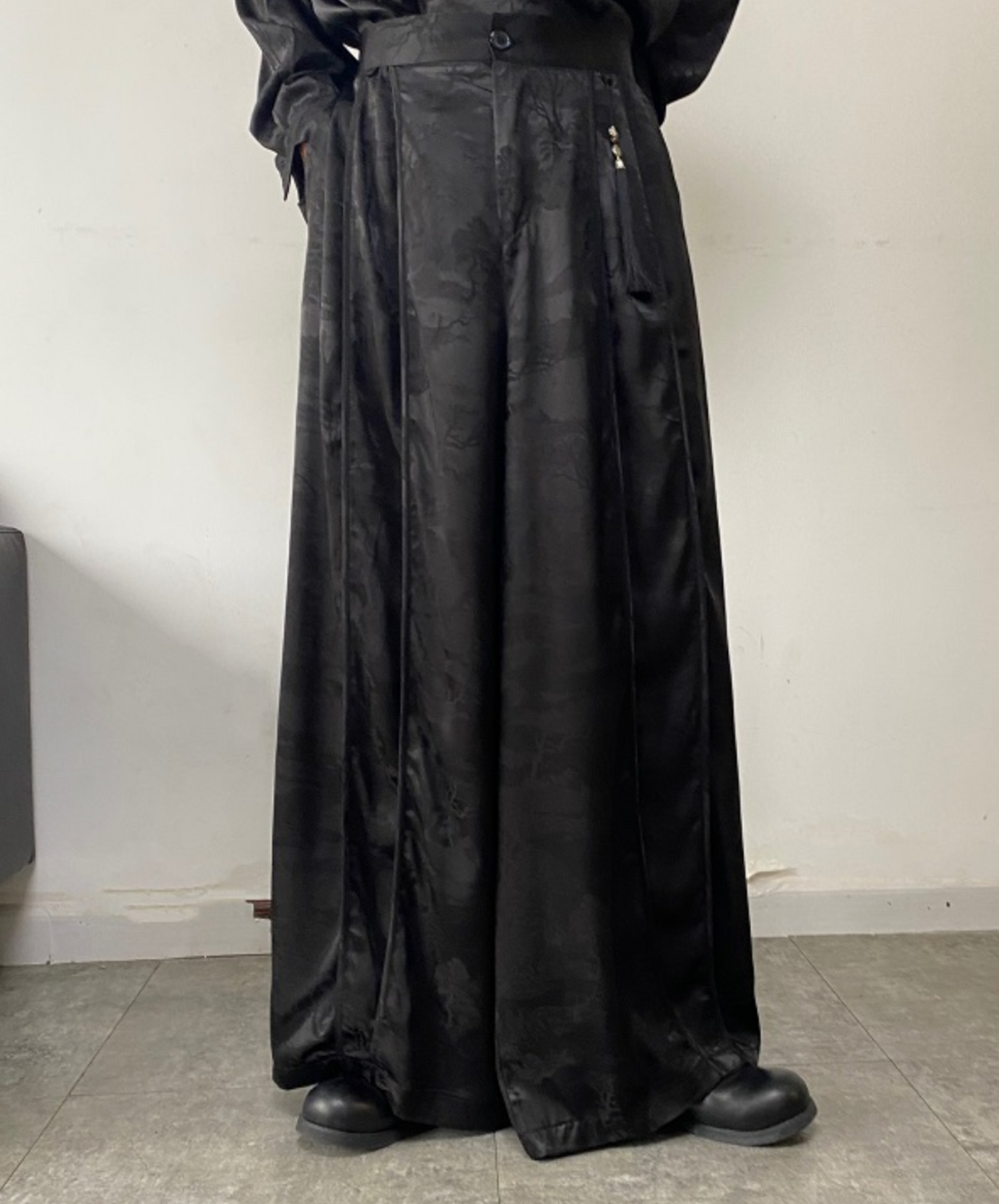 with chinese style printed tassel long pants EN1518