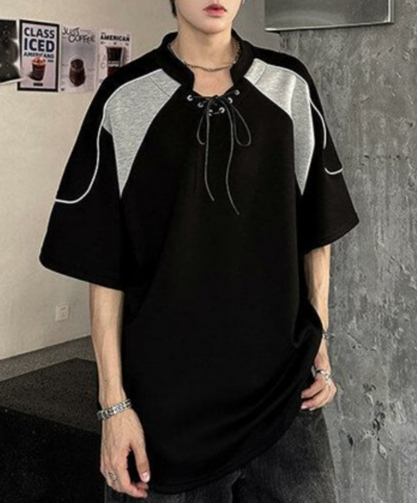 contrast stitched drawstring t-shirt EN2203