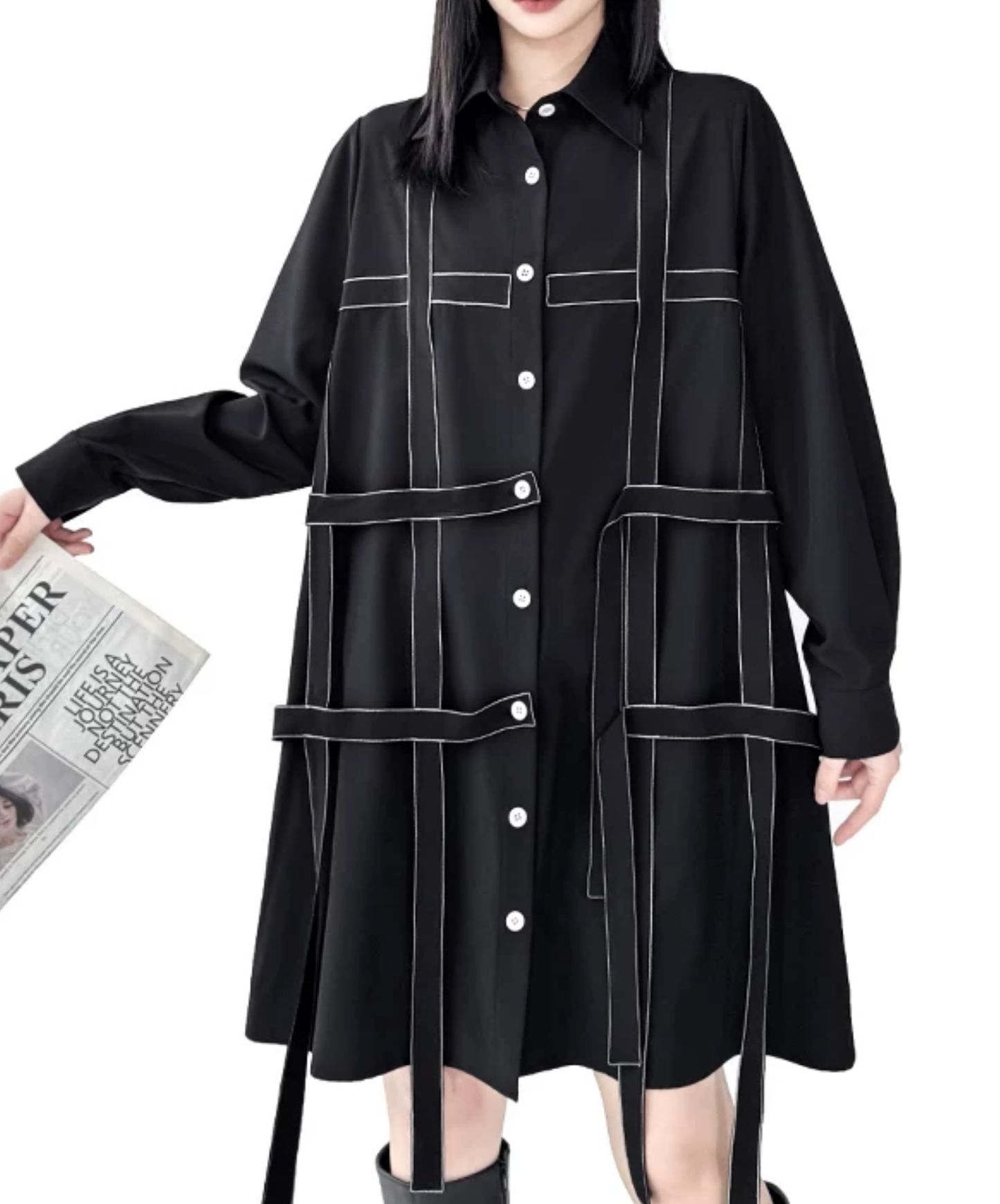 dark grid stitch decoration shirt EN2841