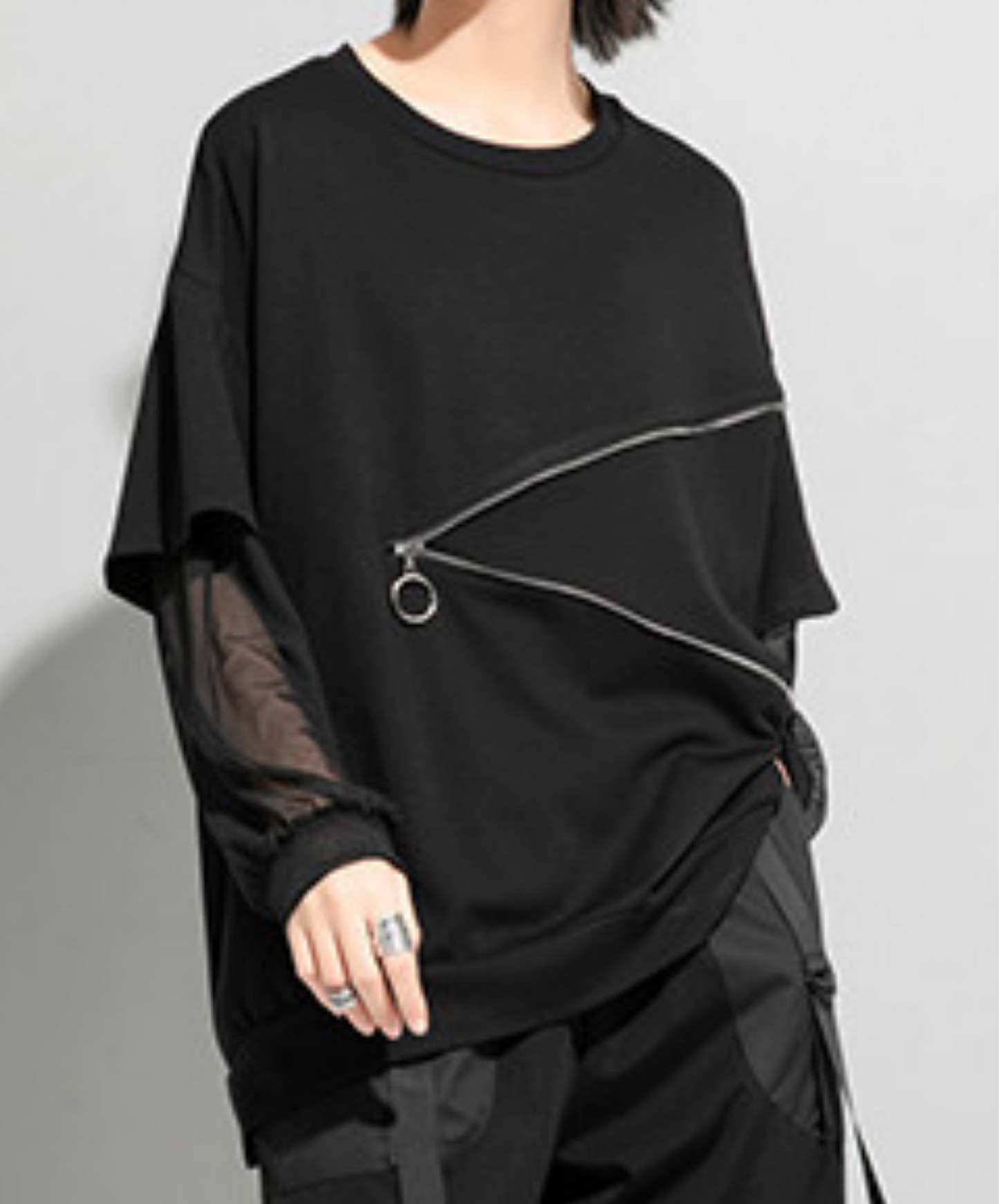 zipper line patching t-shirt EN2868