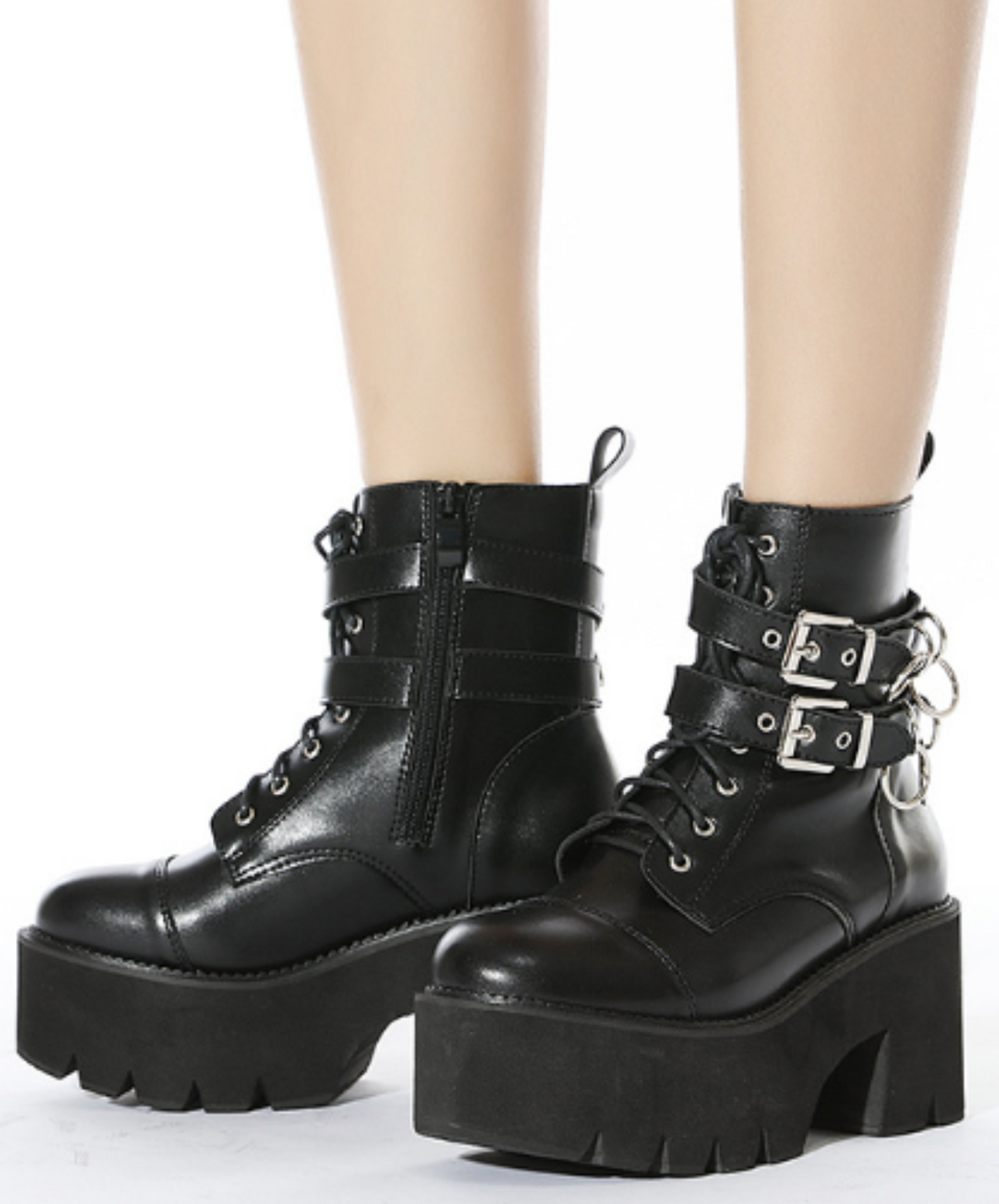 side zip up ring decorative belt boots EN1275