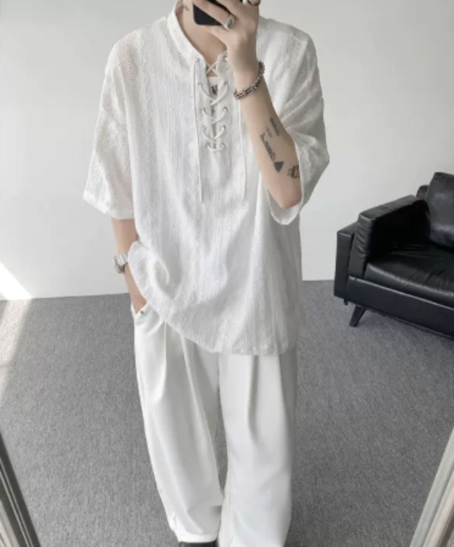 lightweight jacquard v-neck t-shirt EN2975