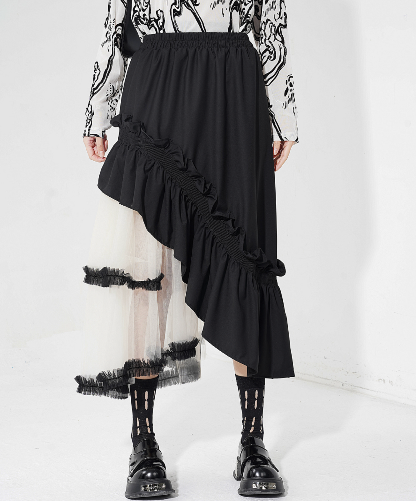 mixed material irregular design skirt EN2284