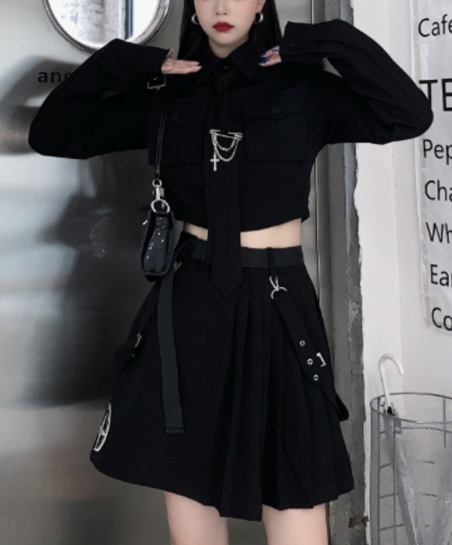 【style72】dark mode outfit set EN1981( shirt+ skirt set)