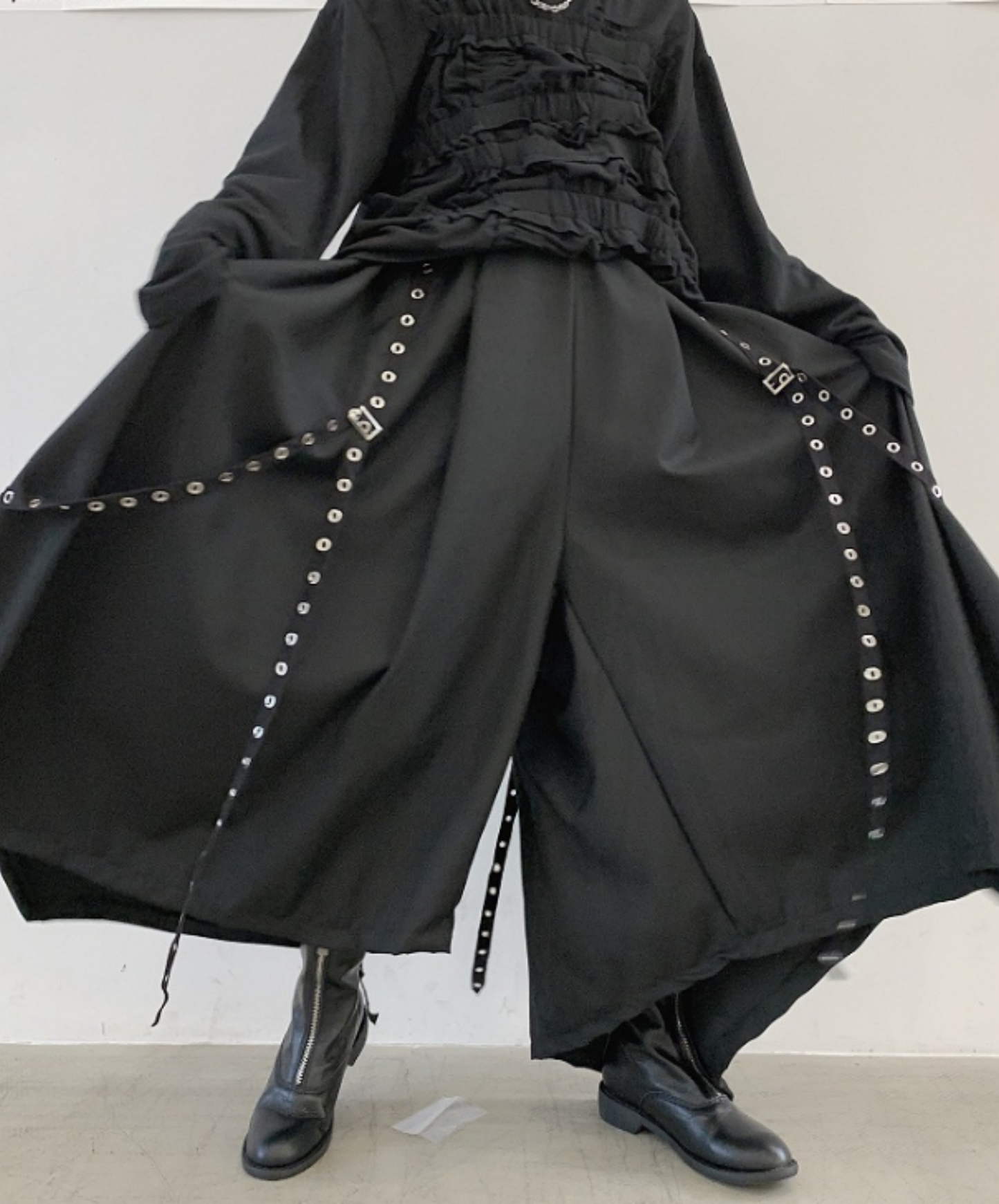 【style108】dark mode outfit set EN3137(gilet + shirt + pants set)