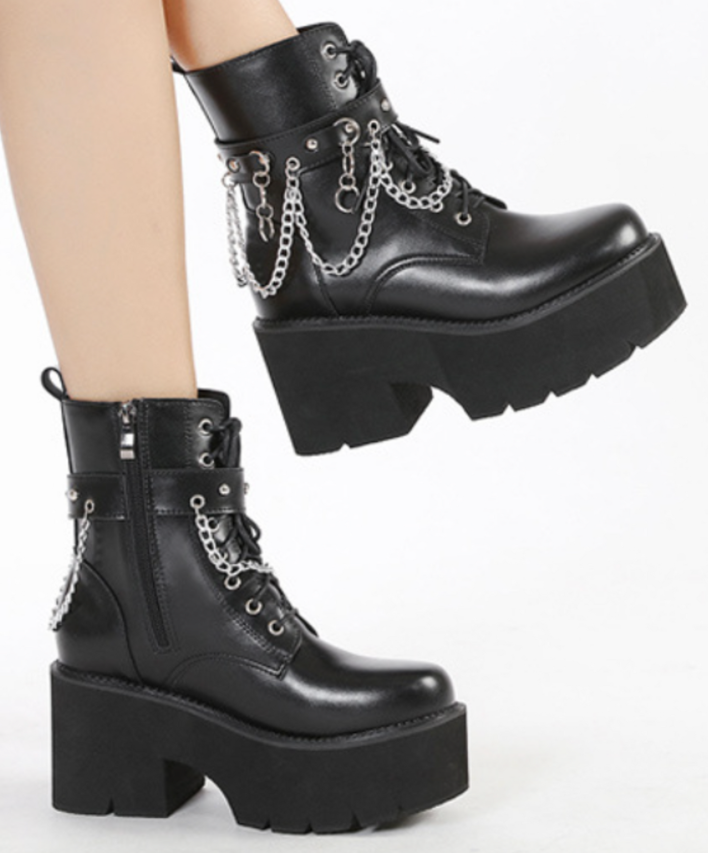 hanging chain design zip up boots EN2314