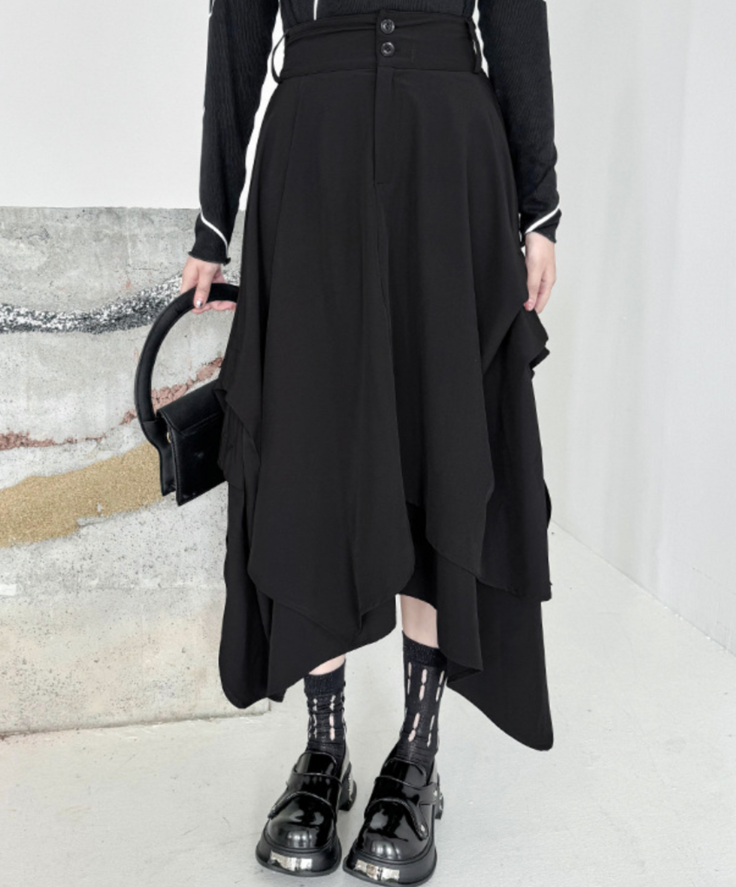 dark asymmetric drape buttons skirt EN2330