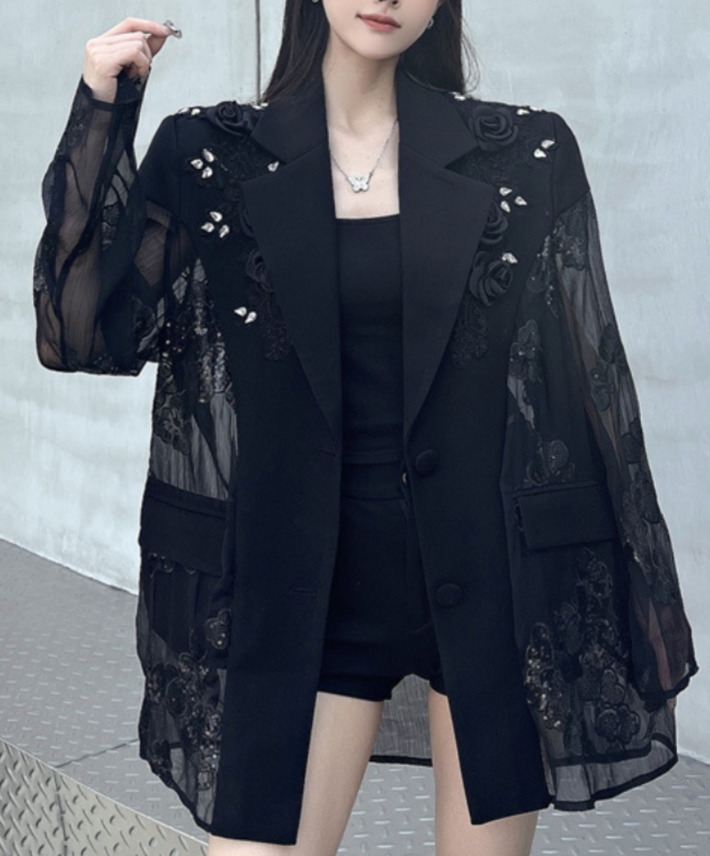 diamond embroidery flower stitch jacket EN2226