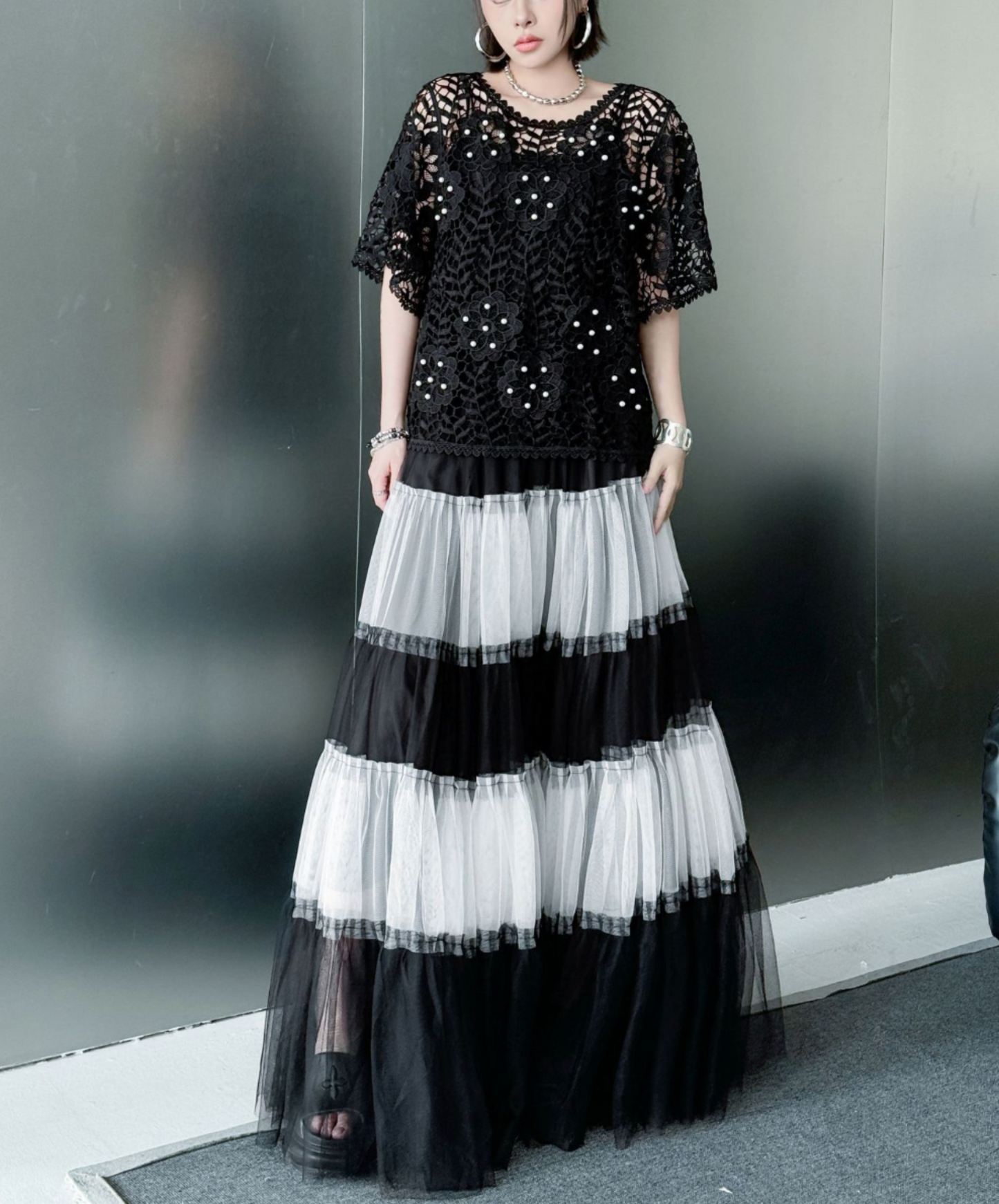 monotone border tulle skirt EN2282