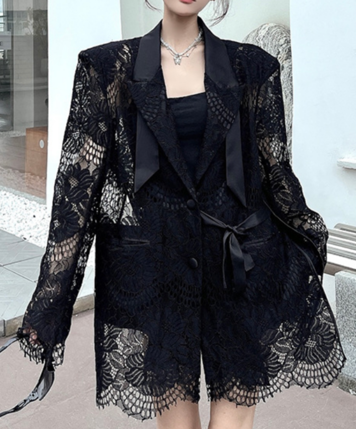 lace splicing ribbon jacket EN2328