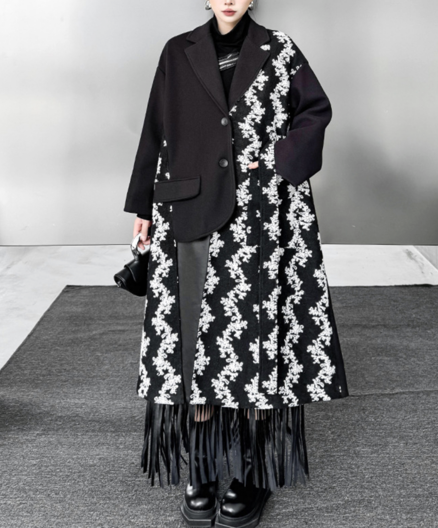 asymmetrical patchwork design coat EN2577